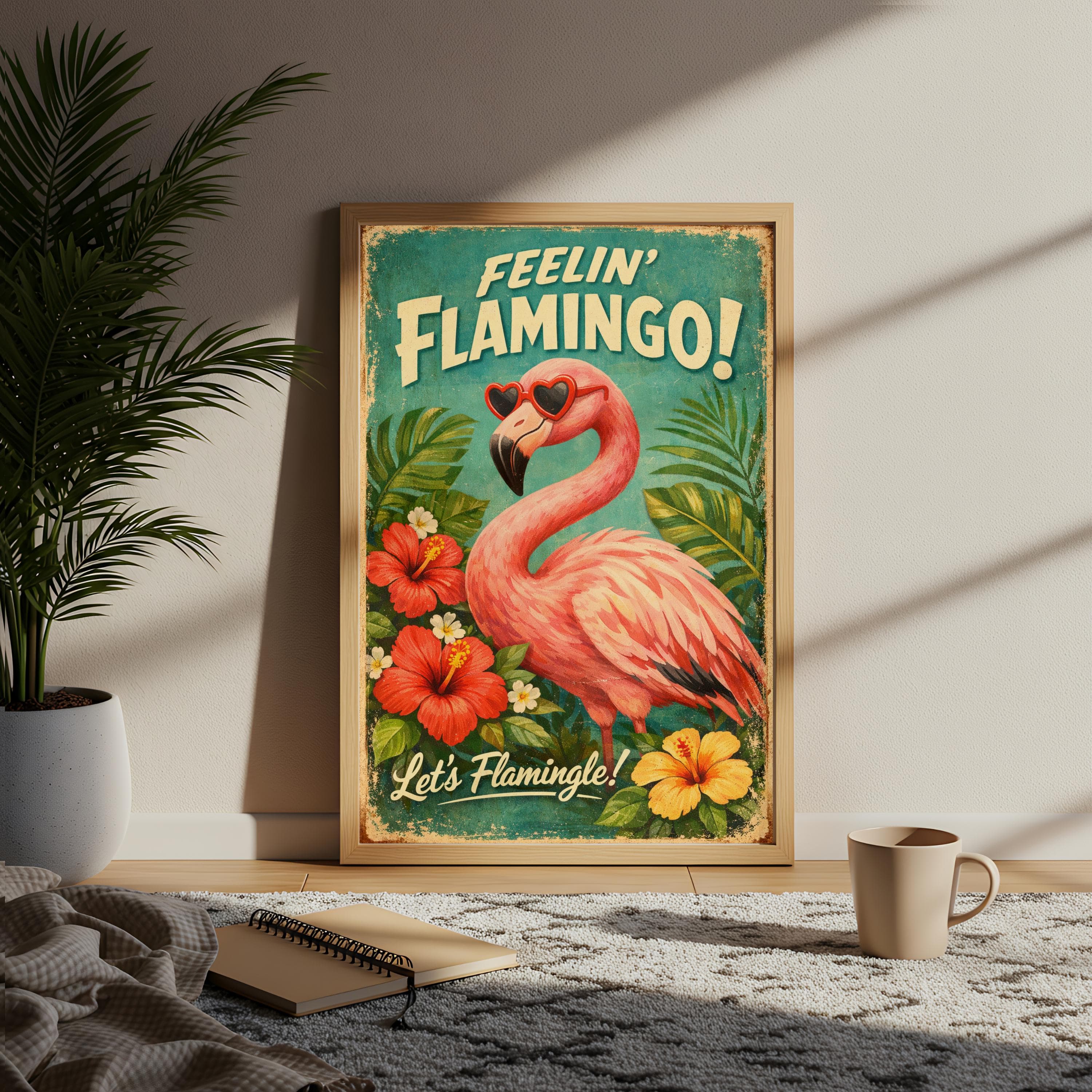 Retro Flamingo Poster, Let's Flamingle Wall Art, Tropical Kitsch Summer Print - image 5