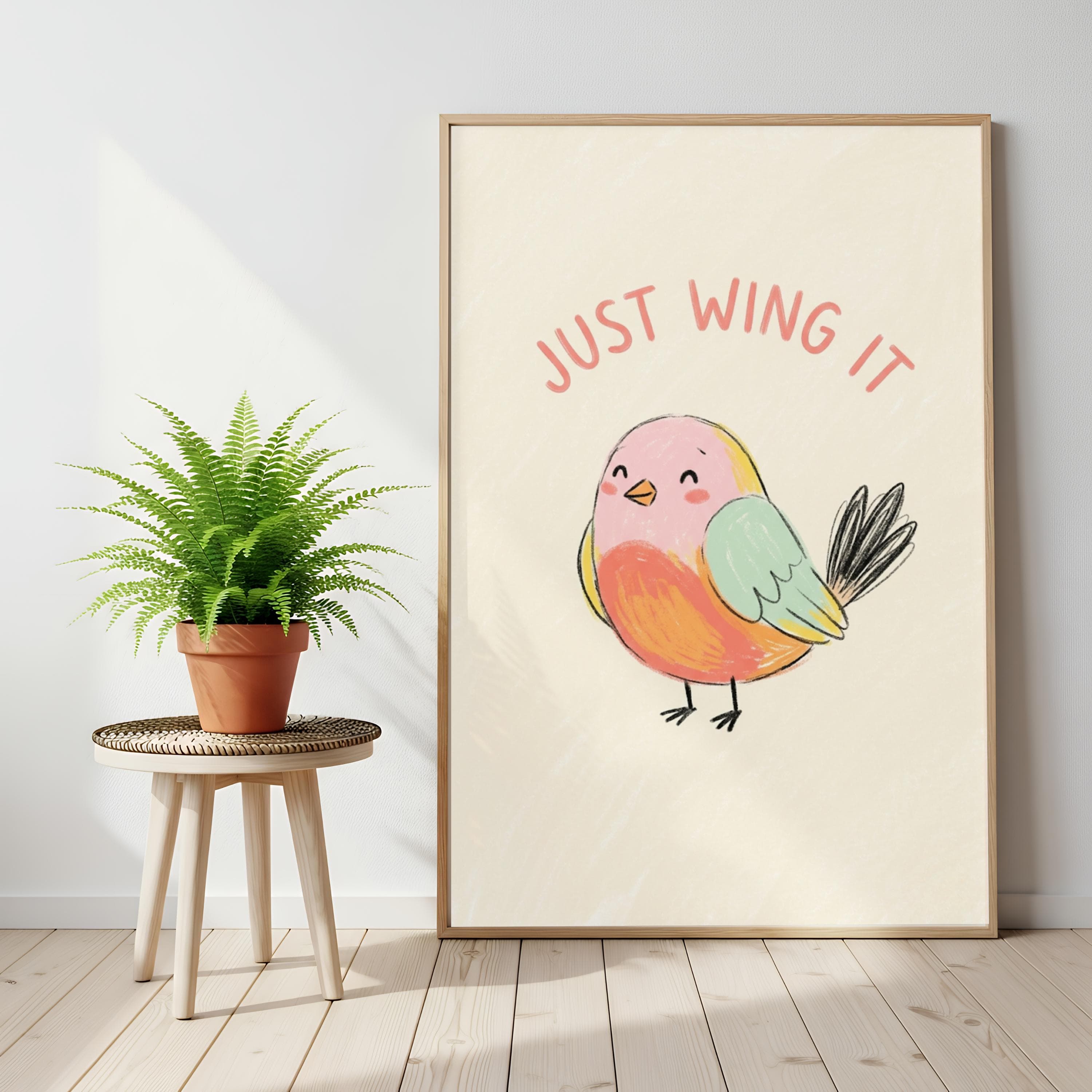 Just Wing It Print, Funny Motivational Poster, Cute Bird Nursery Art, Kawaii Decor - image 3