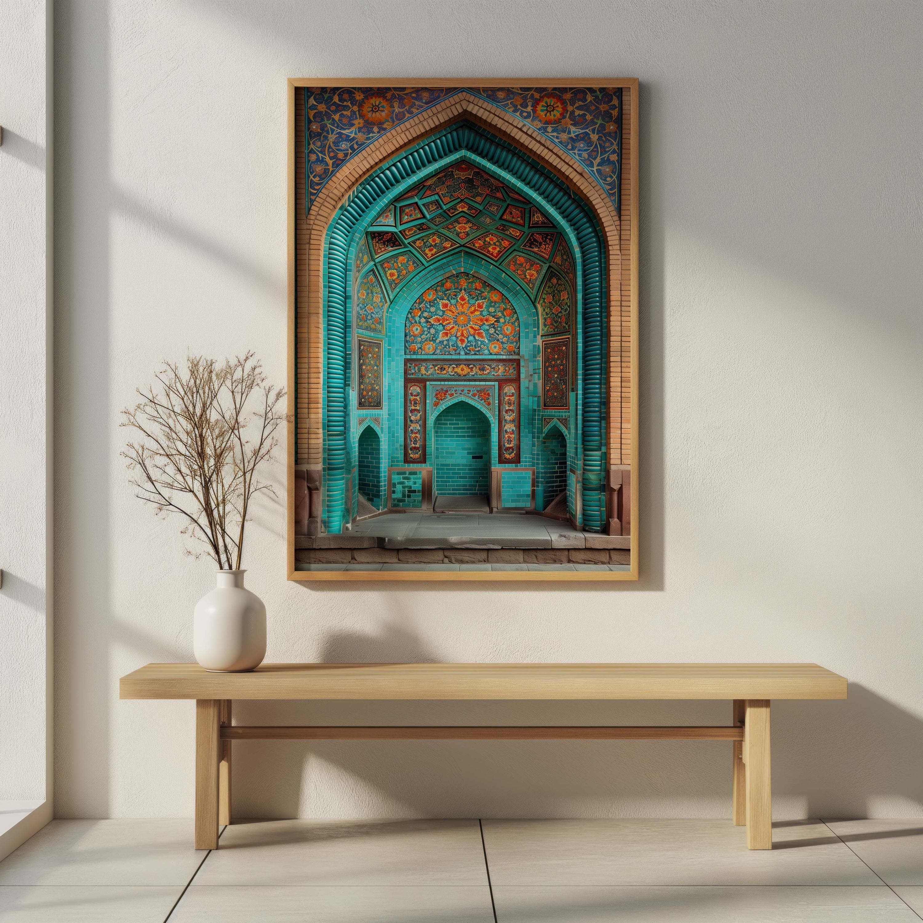 Turquoise Persian Mihrab Wall Art, Isfahan Mosque Architecture Print, Teal & Brick Prayer Niche Poster, Boho Spiritual Home Decor - image 4