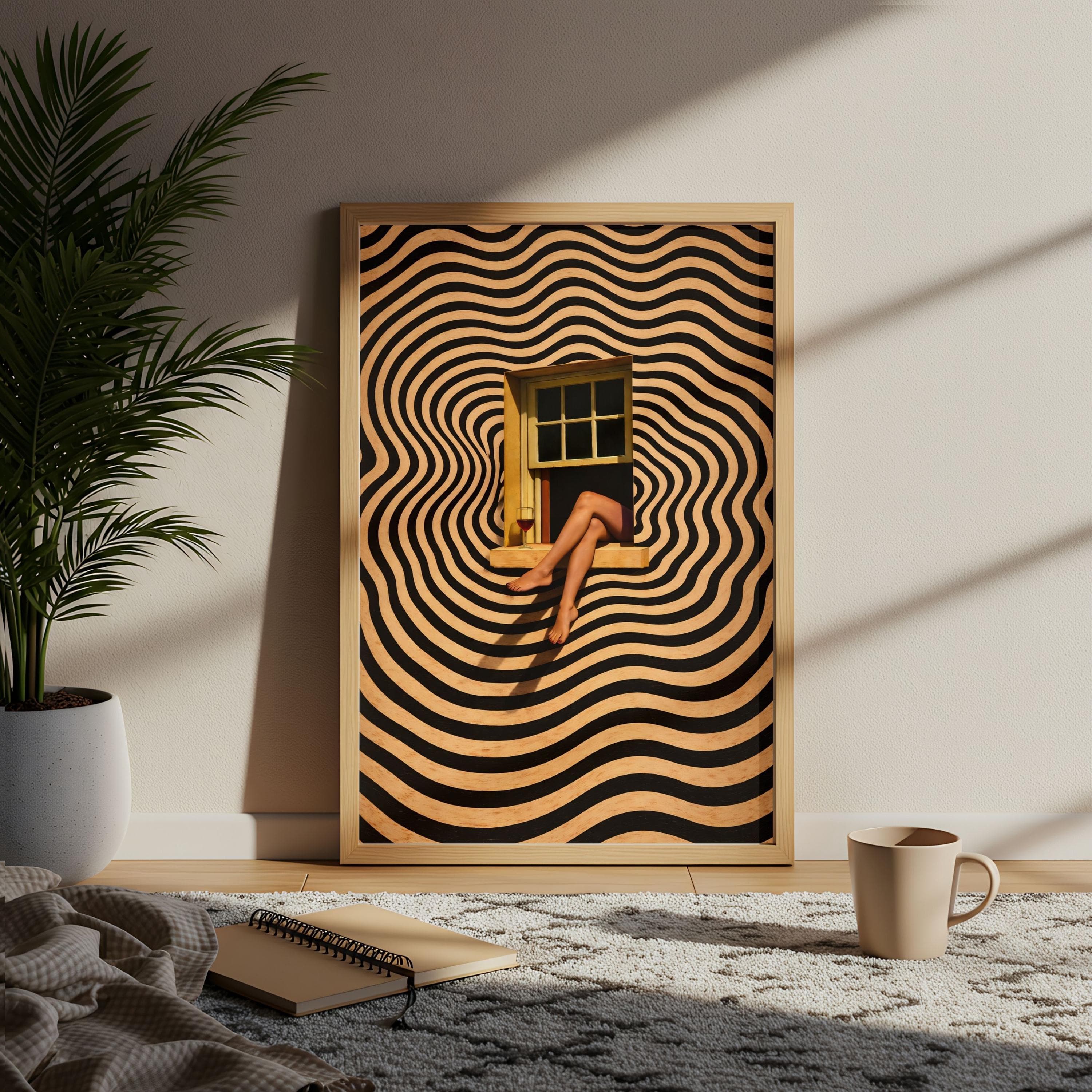 Surreal Wall Art, Optical Illusion Print, 70s Retro Poster, Red Wine Graphic - image 5
