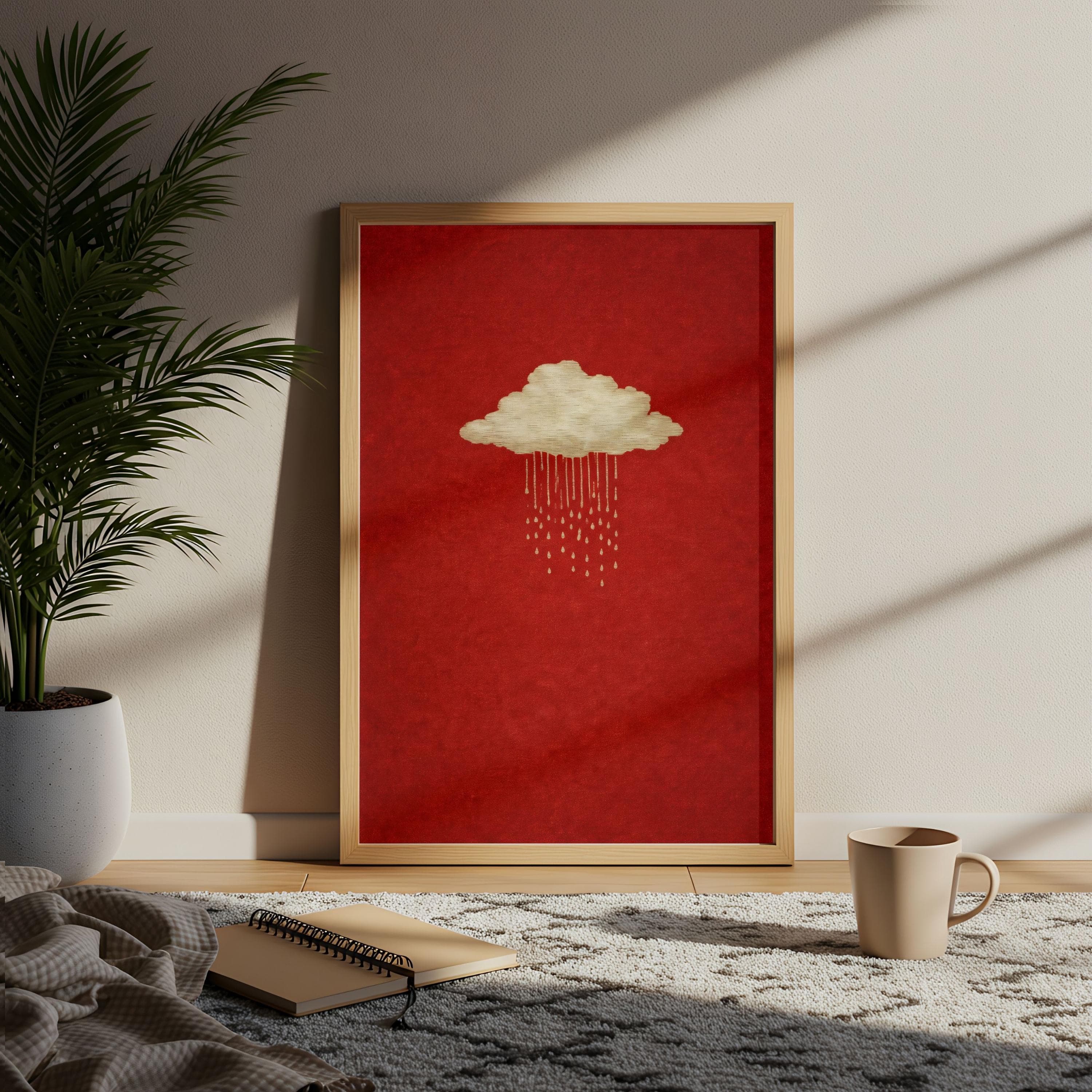 Moody Minimalist Red Poster, Dark Academia Wall Art, Rain Cloud Art Print - image 5