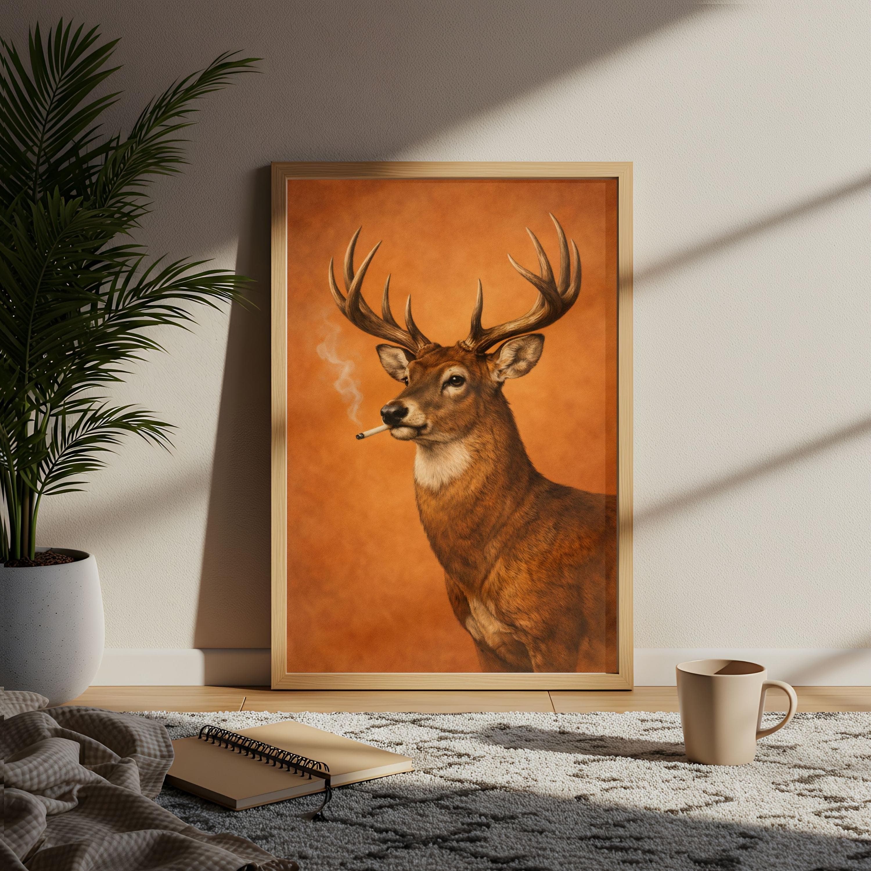 Smoking Stag Poster, Vintage Deer Print, Funny Man Cave Decor, Weirdcore Wall Art - image 5