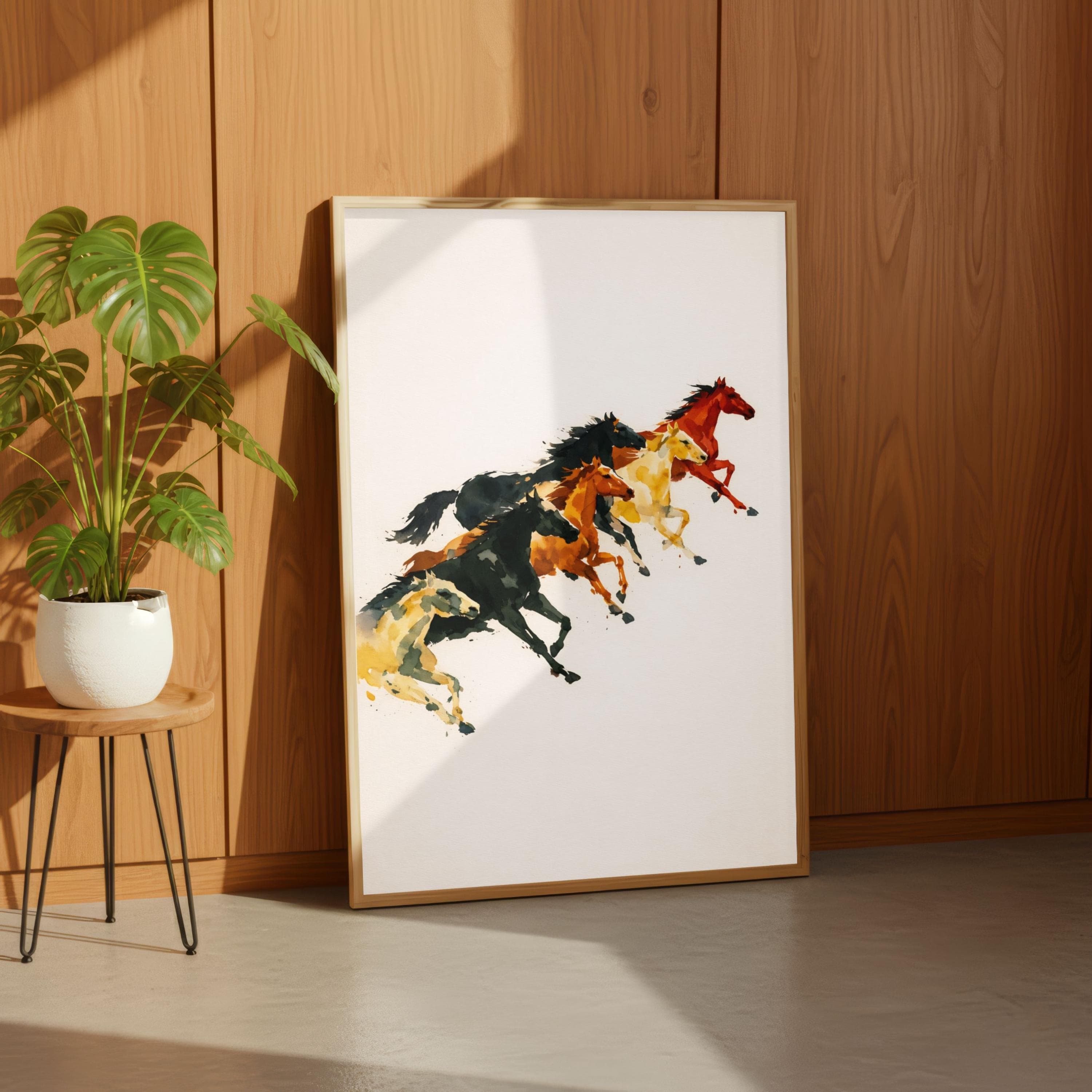 Herd of Horses Poster, Expressive Watercolor Art, Running Horses Wall Decor - image 4