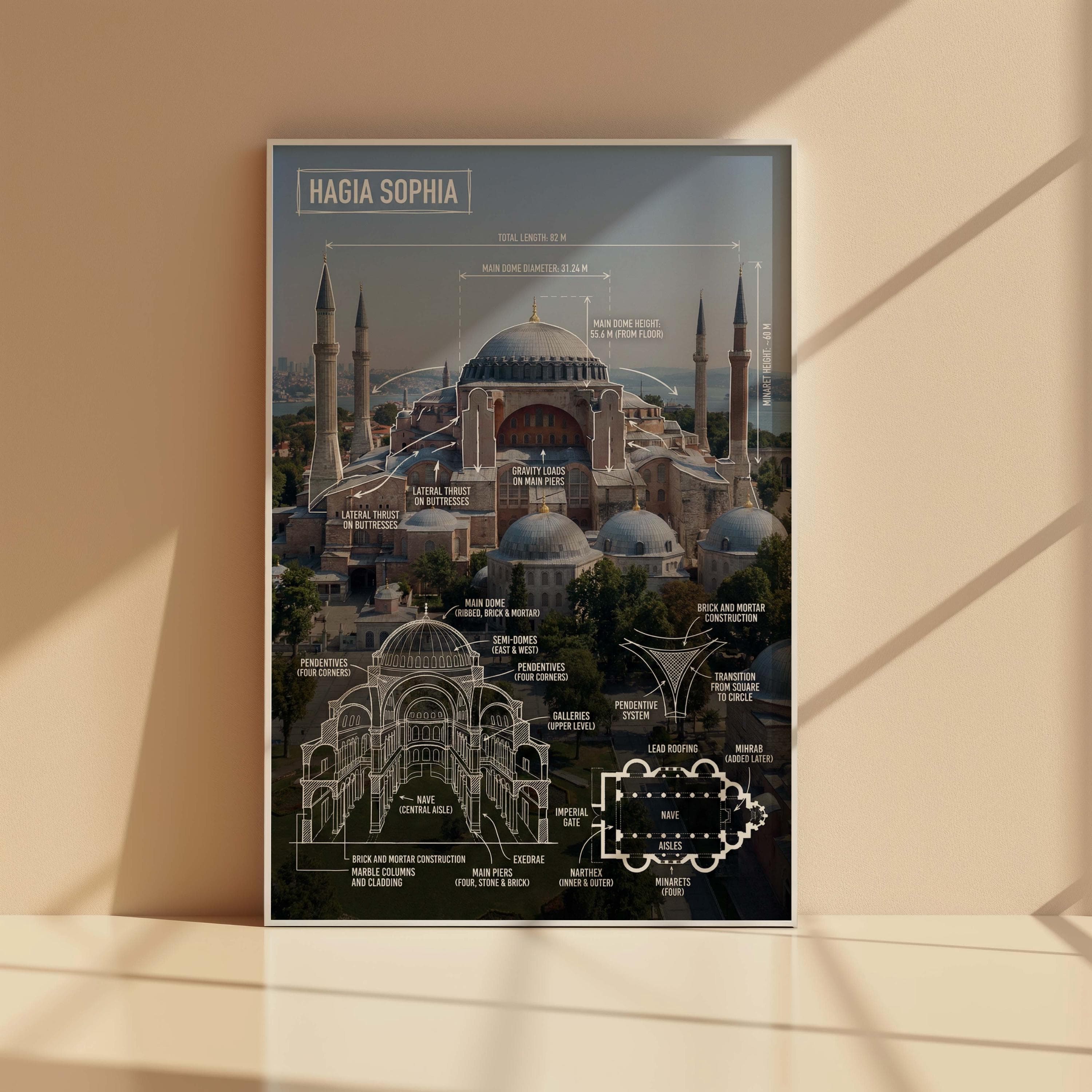 Hagia Sophia Blueprint Poster, Istanbul Architecture Print, Byzantine Decor (Digital Download Available) - image 3