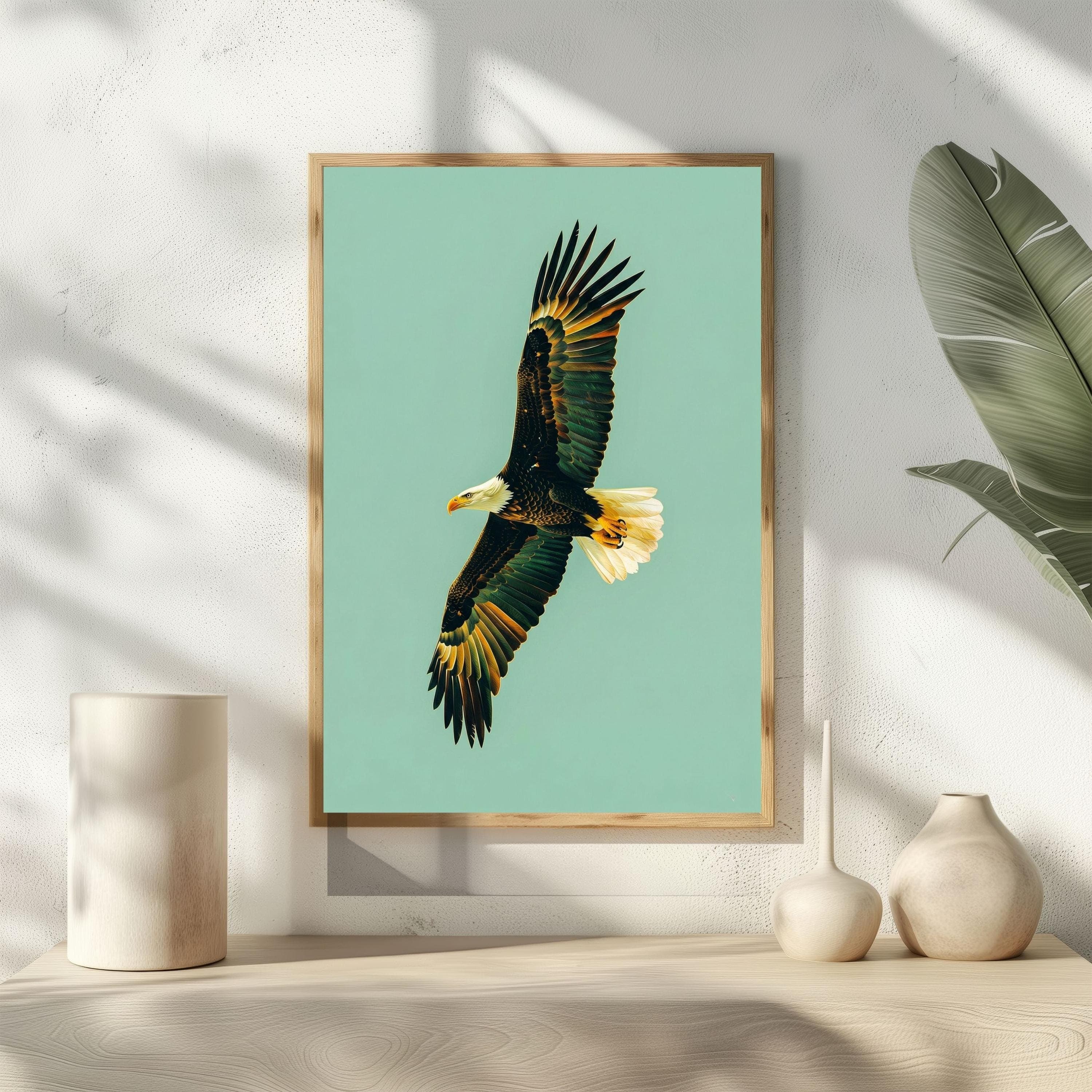 Bald Eagle Poster, Mint Green Wall Art, Flying Bird Print, Retro Pop Art Decor