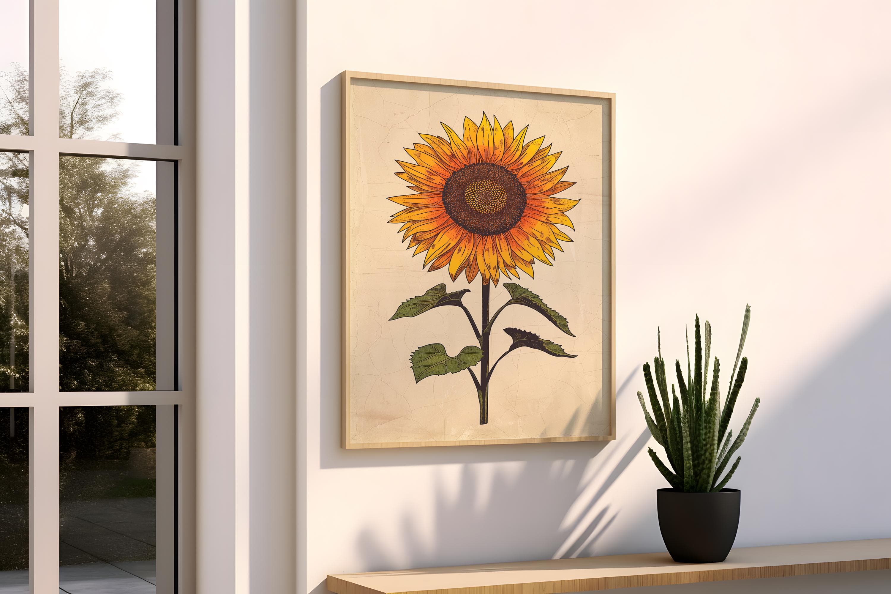 Vintage Sunflower Botanical Print, Rustic Farmhouse Wall Art, Aged Paper Flower Poster - image 3