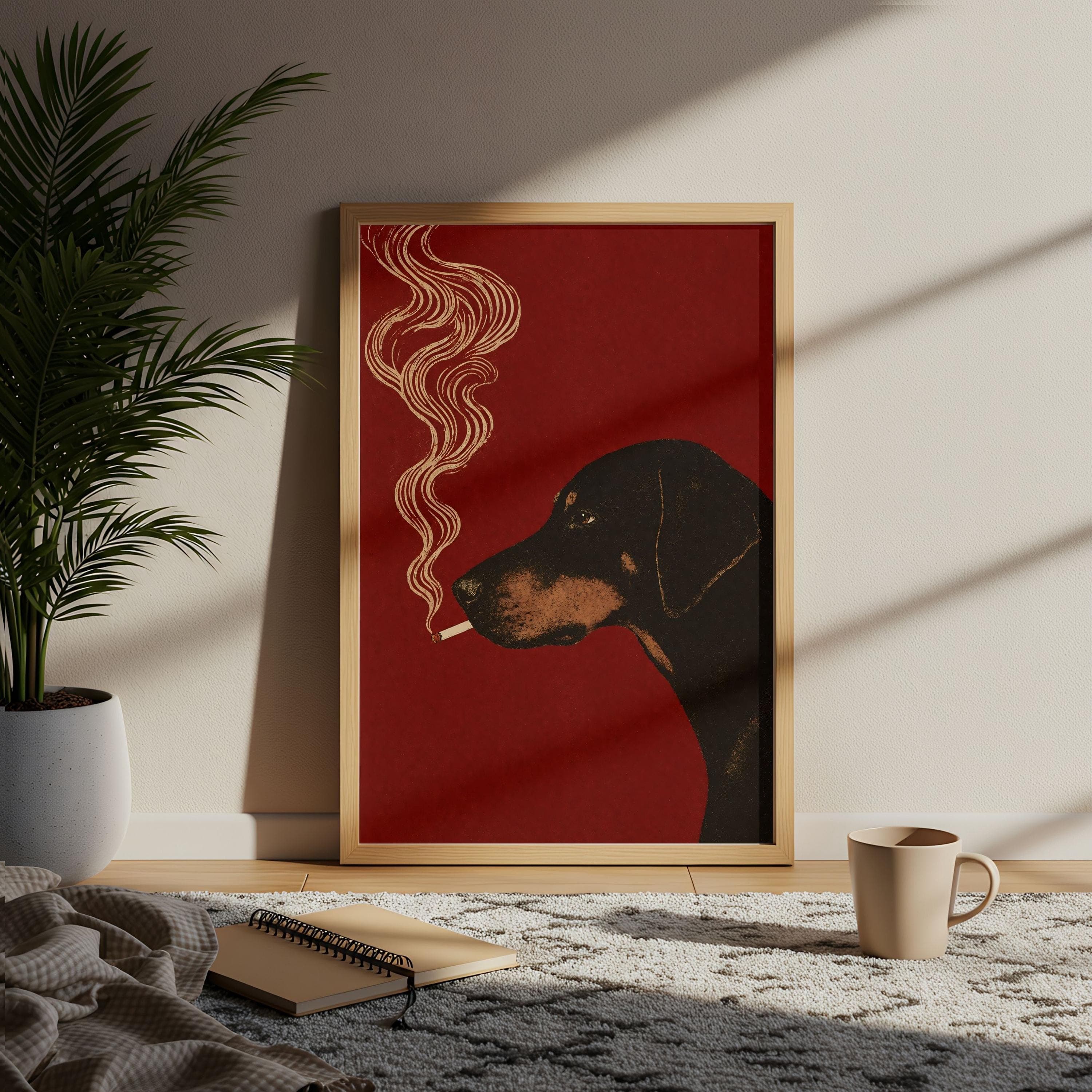 Doberman Smoking Print, Funny Bar Cart Dog Wall Art, Dark Academia Animal Portrait - image 5