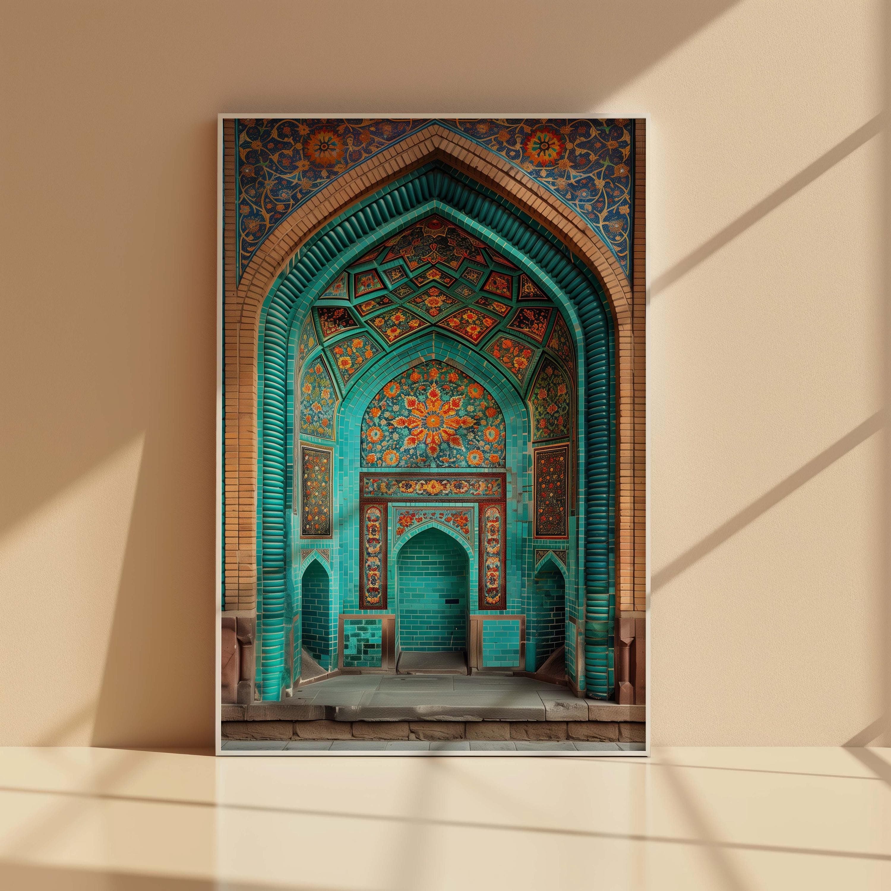 Turquoise Persian Mihrab Wall Art, Isfahan Mosque Architecture Print, Teal & Brick Prayer Niche Poster, Boho Spiritual Home Decor - image 3