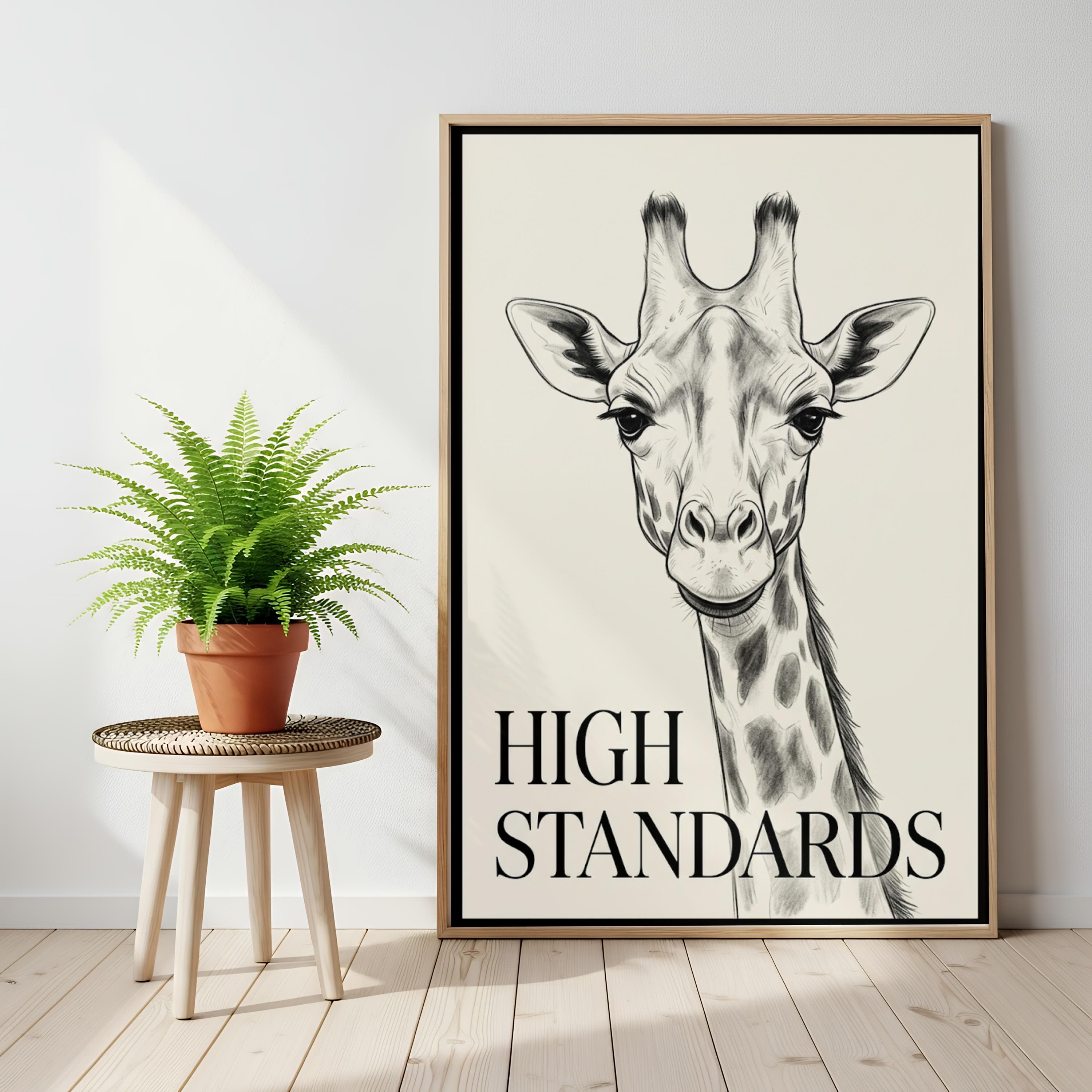 Funny Giraffe Bathroom Art, High Standards Poster, Minimalist Toilet Decor Print - image 3