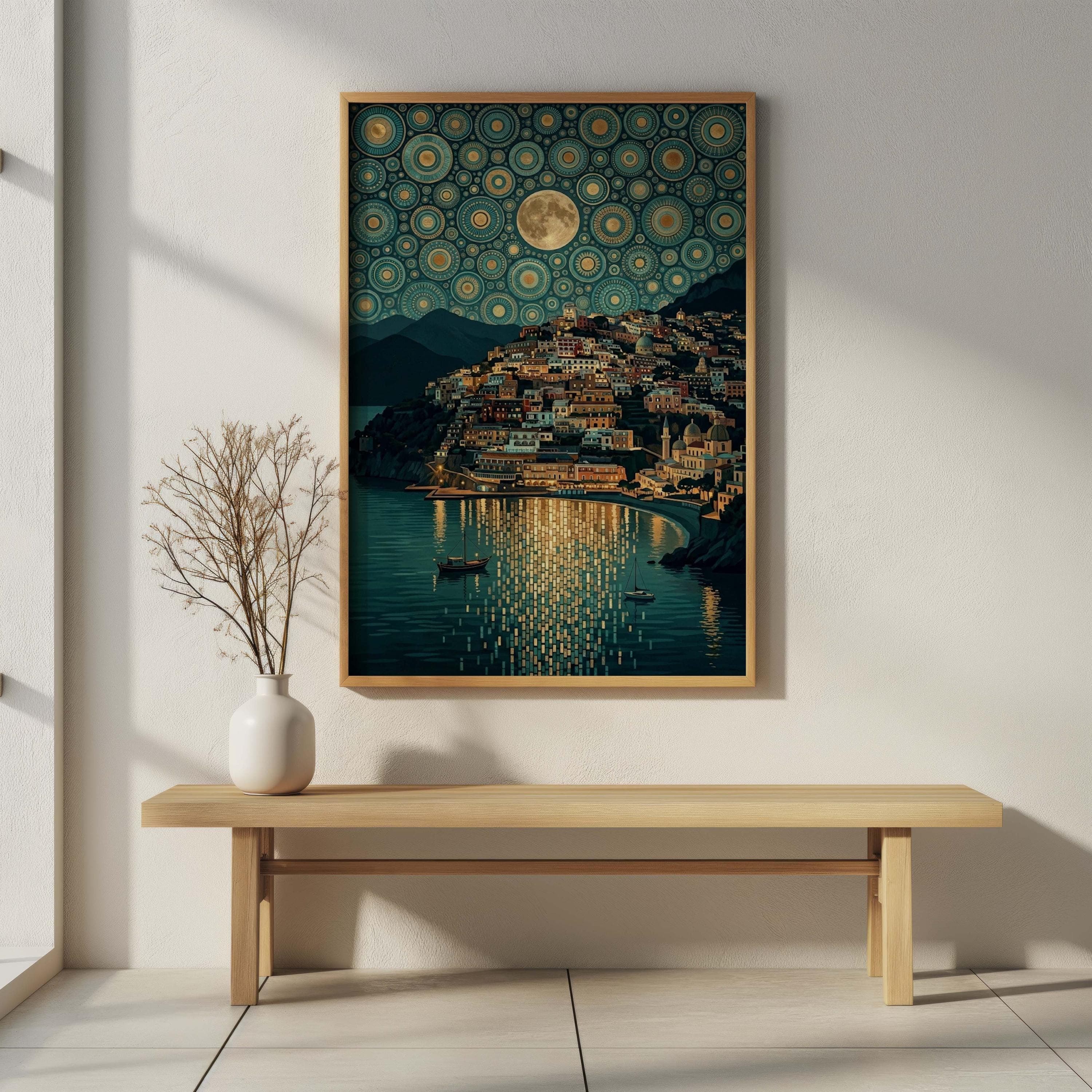 Positano Night Art Print, Klimt Coastal Village Wall Decor - image 5