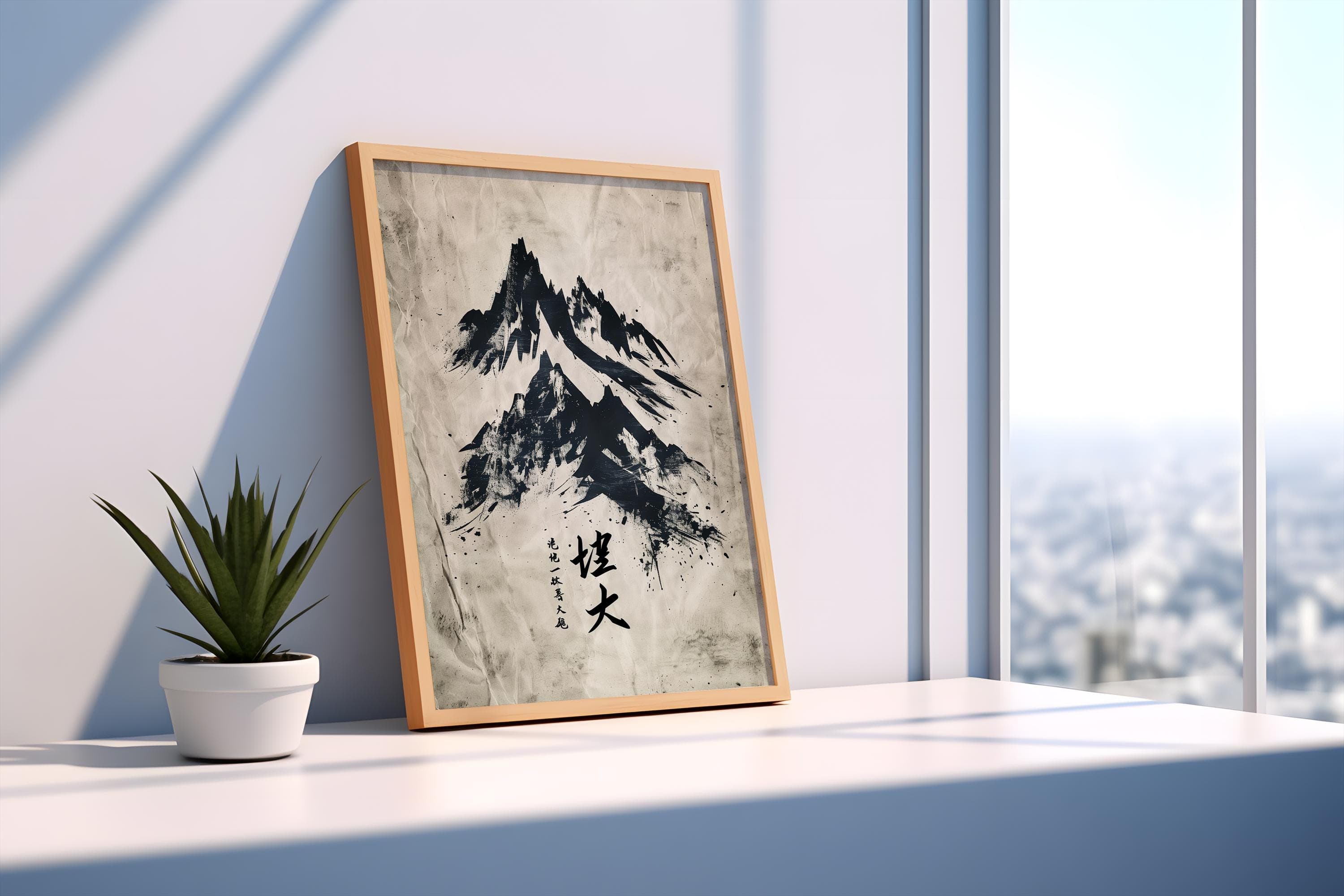 Sumi-e Mountain Landscape Print, Dark Academia Ink Wash Poster, Asian Calligraphy Wall Decor - image 5