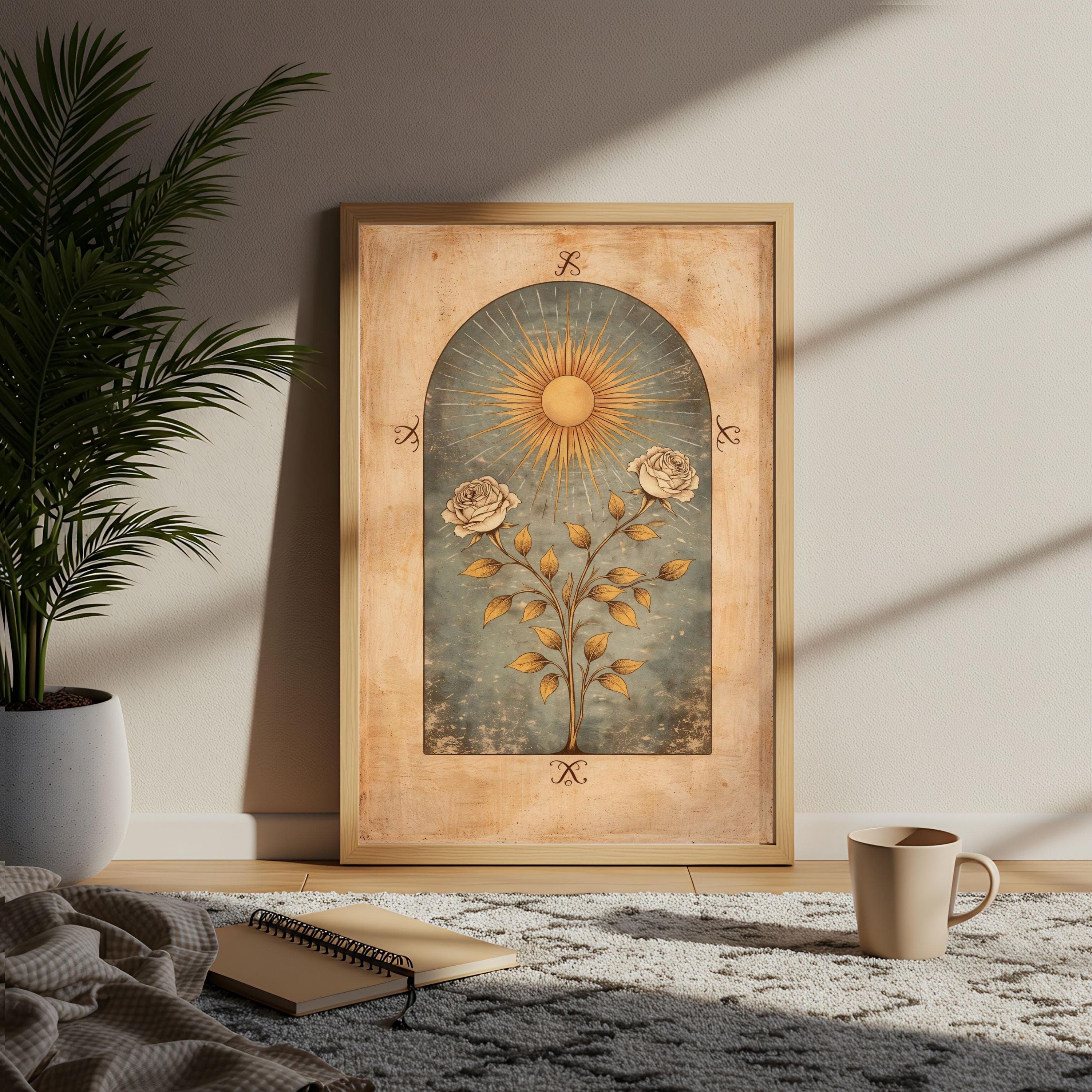 Whimsigoth Sun Wall Art, Celestial Rose Poster, Vintage Tarot Card Flower Print - image 5