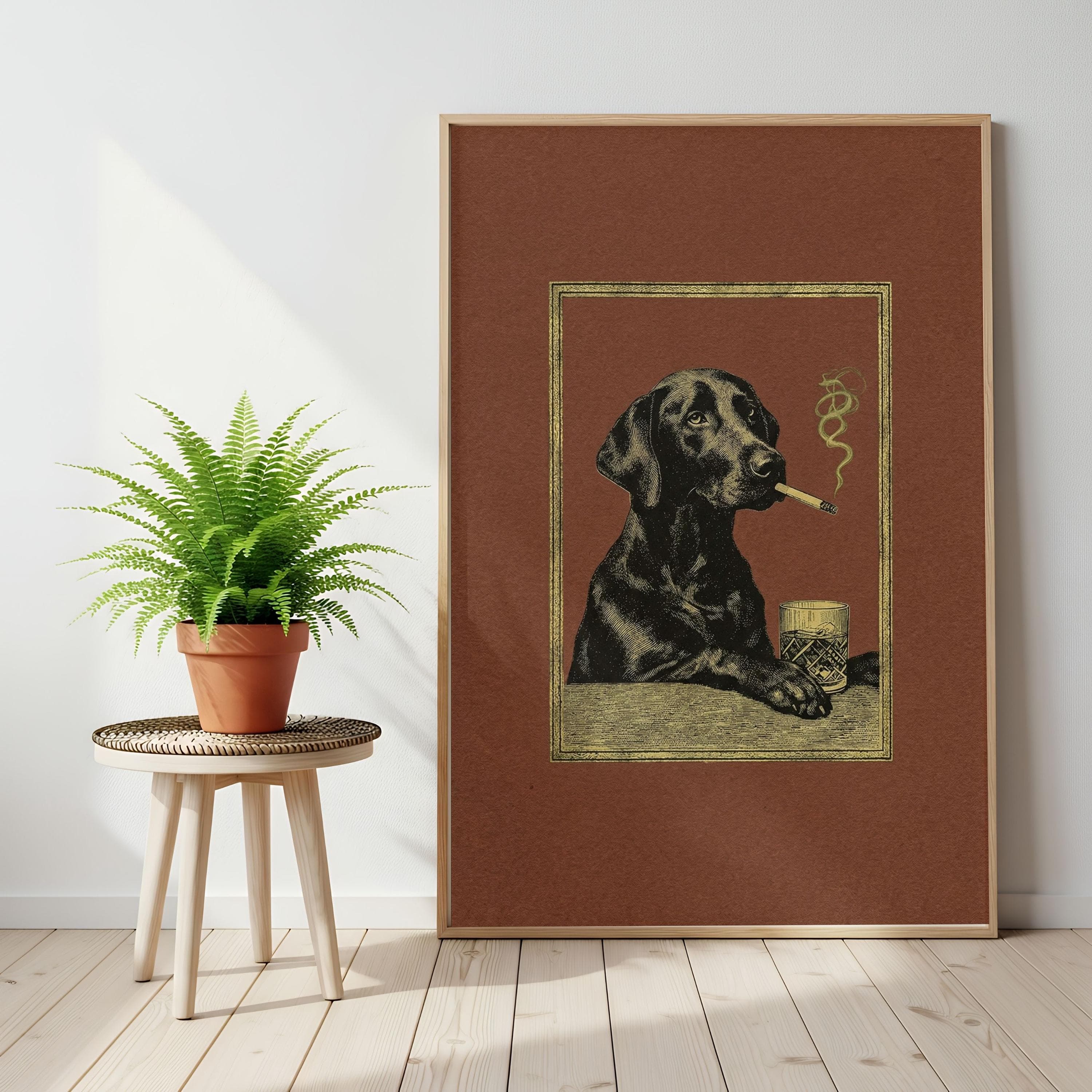 Black Lab Whiskey Poster, Dog Smoking Cigar Art, Vintage Bar Cart Wall Decor - image 3