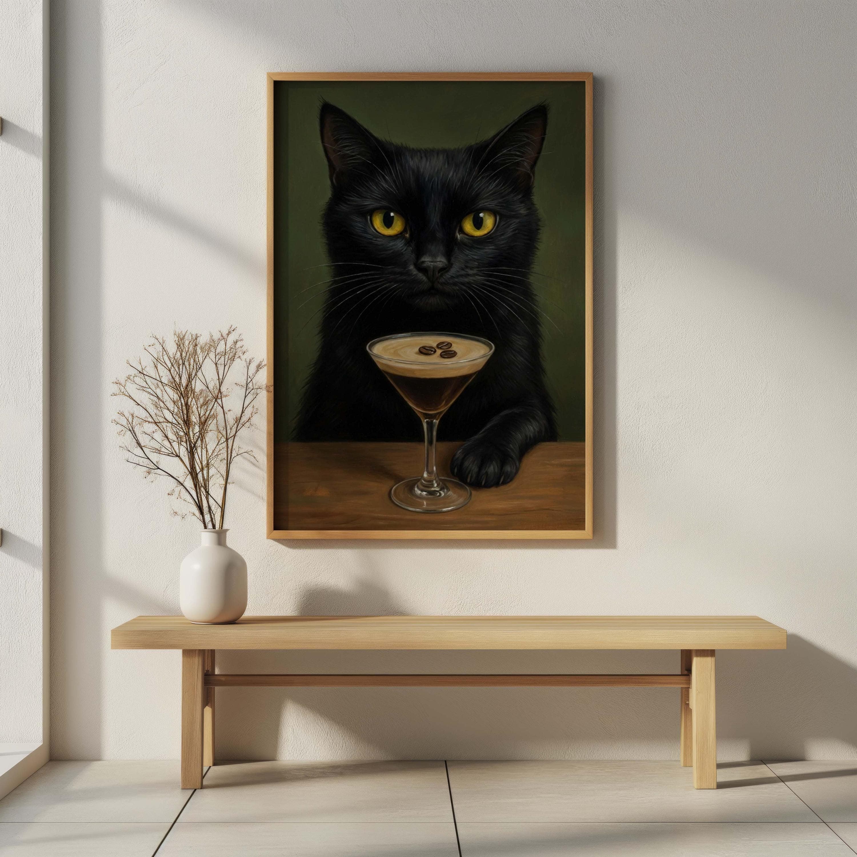 Espresso Martini Cat Poster, Funny Black Cat Wall Art, Coffee Cocktail Print, Moody Bar Cart Decor, Kitchen Alcohol Sign, Cat Lover Gift - image 5