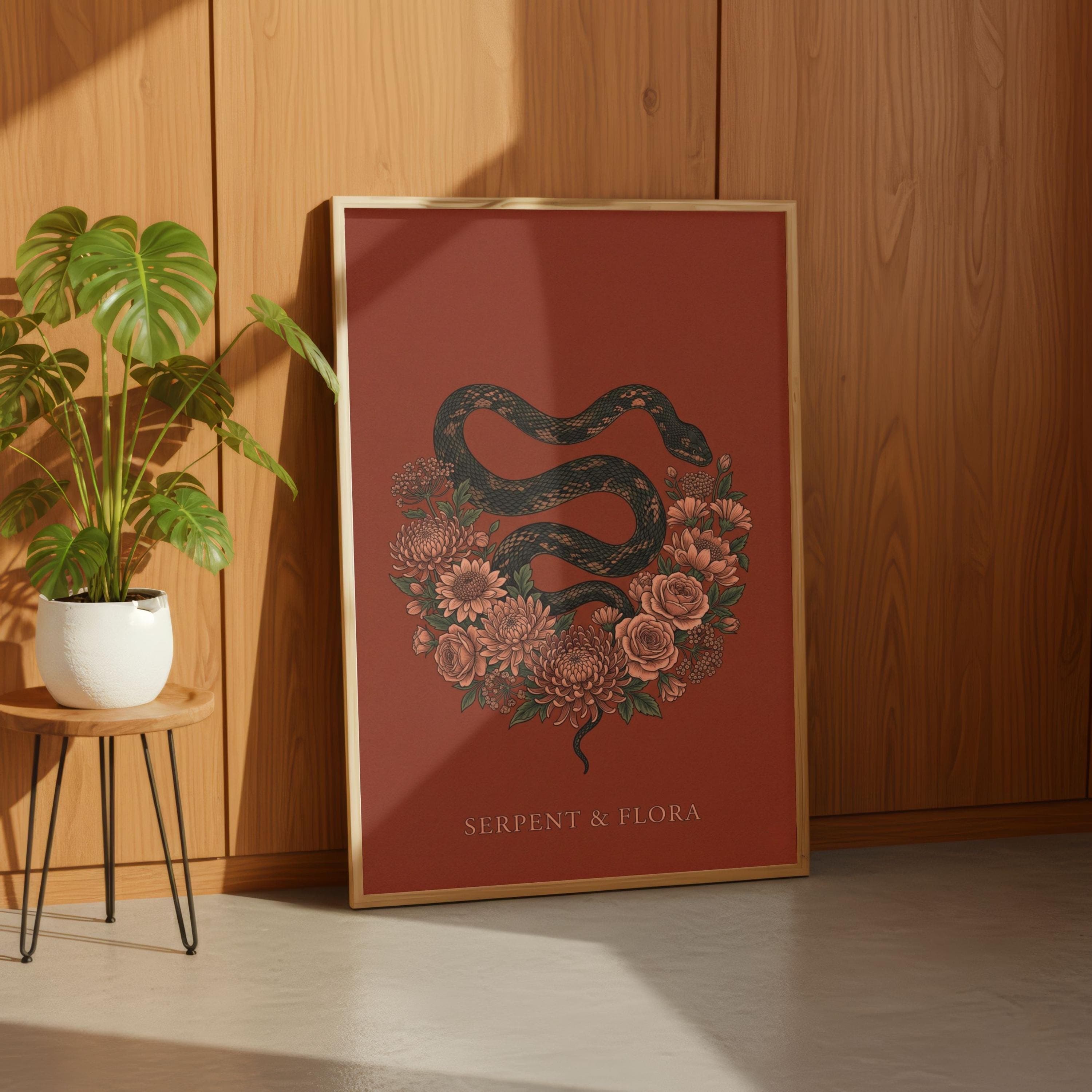 Gothic Snake Floral Poster, Dark Academia Serpent Print, Witchy Flower Wall Art - image 4