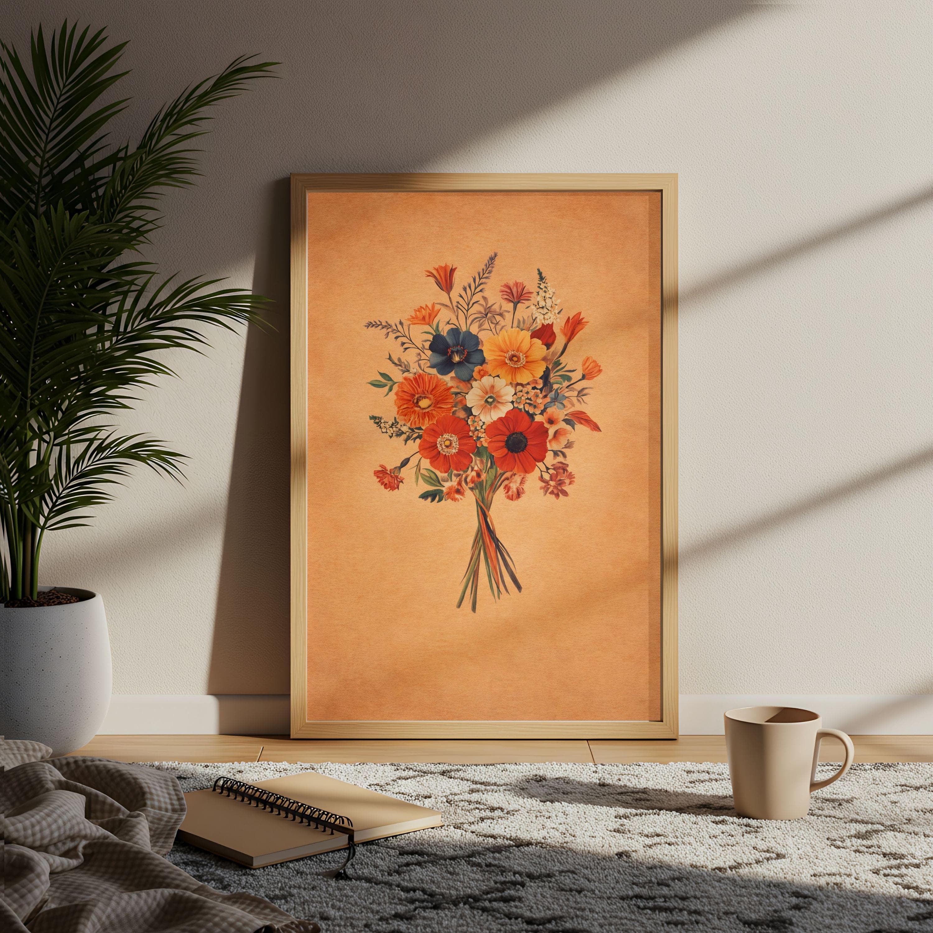 70s Floral Wall Art, Vintage Botanical Bouquet Print, Wildflower Poster, Kraft - image 5