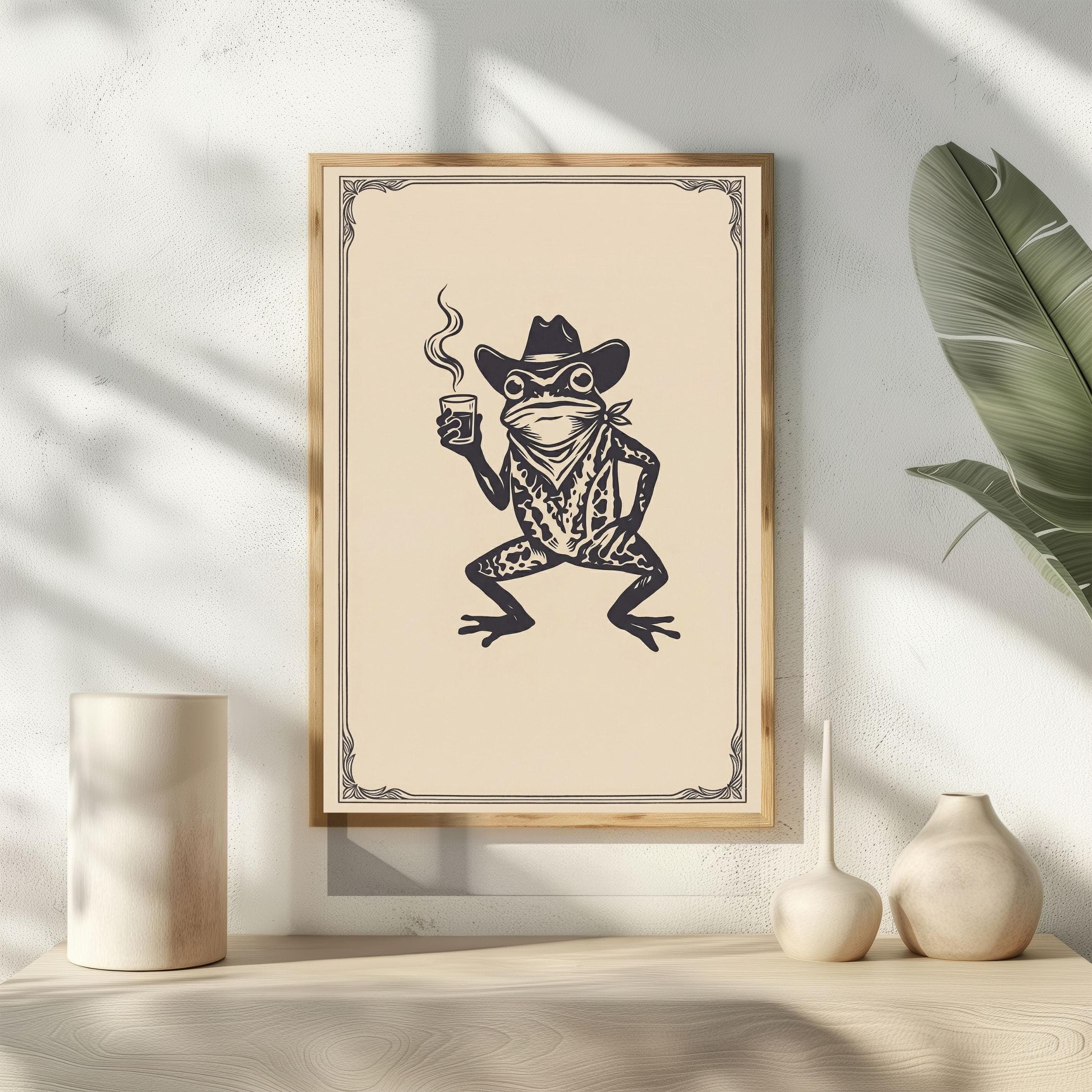 Cowboy Frog Poster, Western Gothic Wall Art, Goblincore Frog Vintage Print