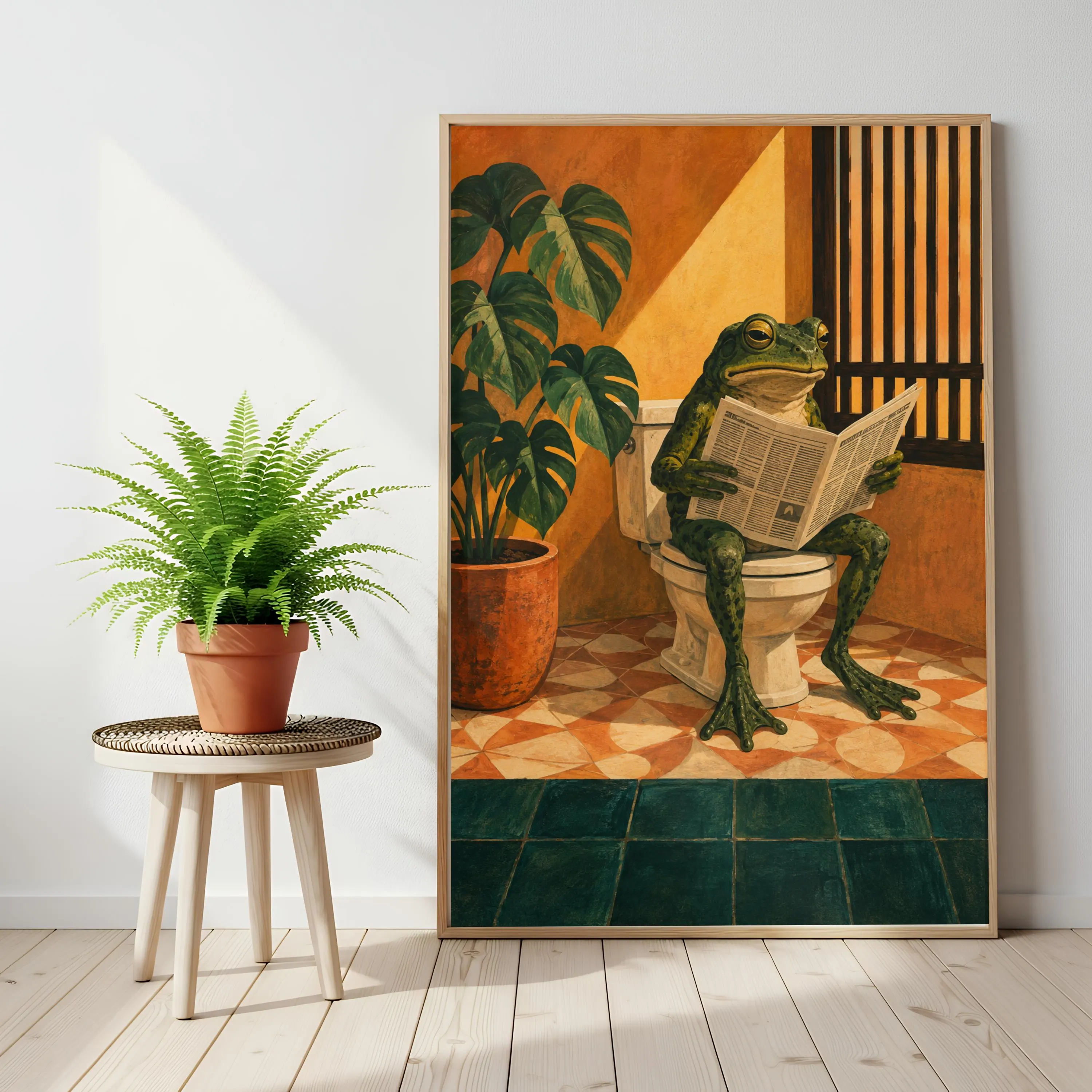 Frog on Toilet Print, Vintage Bathroom Wall Art, Newspaper Frog Poster, Guest Bath Decor - image 3