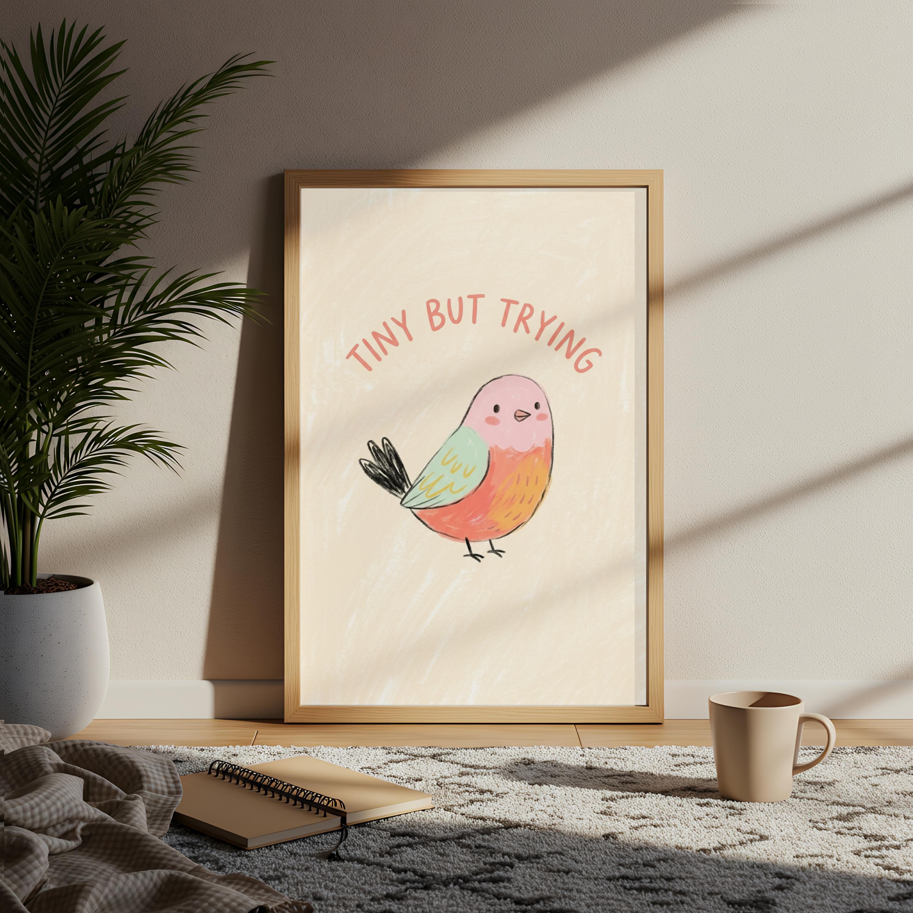 Tiny But Trying Print, Funny Motivational Poster, Cute Bird Nursery Kawaii Decor - image 5
