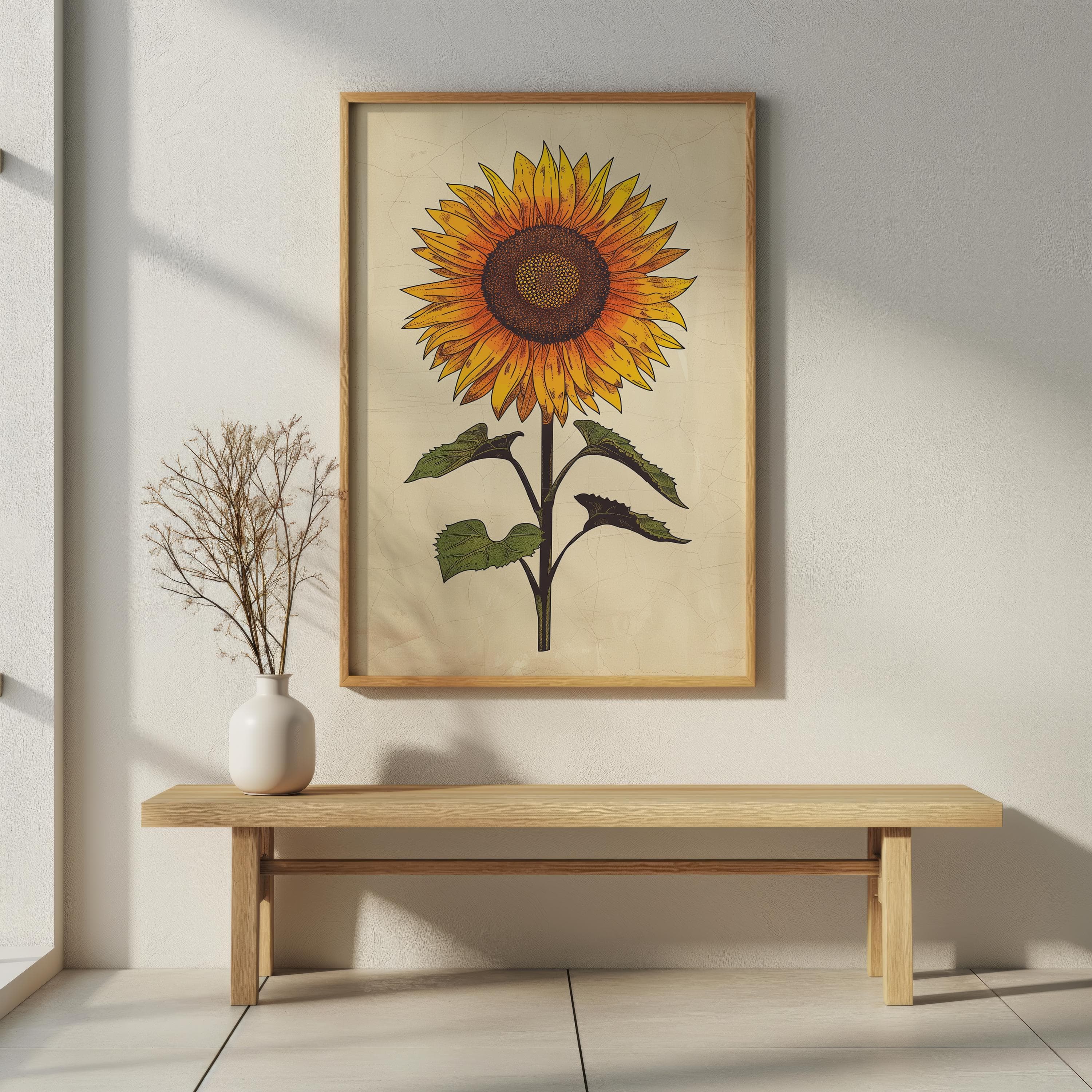 Vintage Sunflower Botanical Print, Rustic Farmhouse Wall Art, Aged Paper Flower Poster - image 4