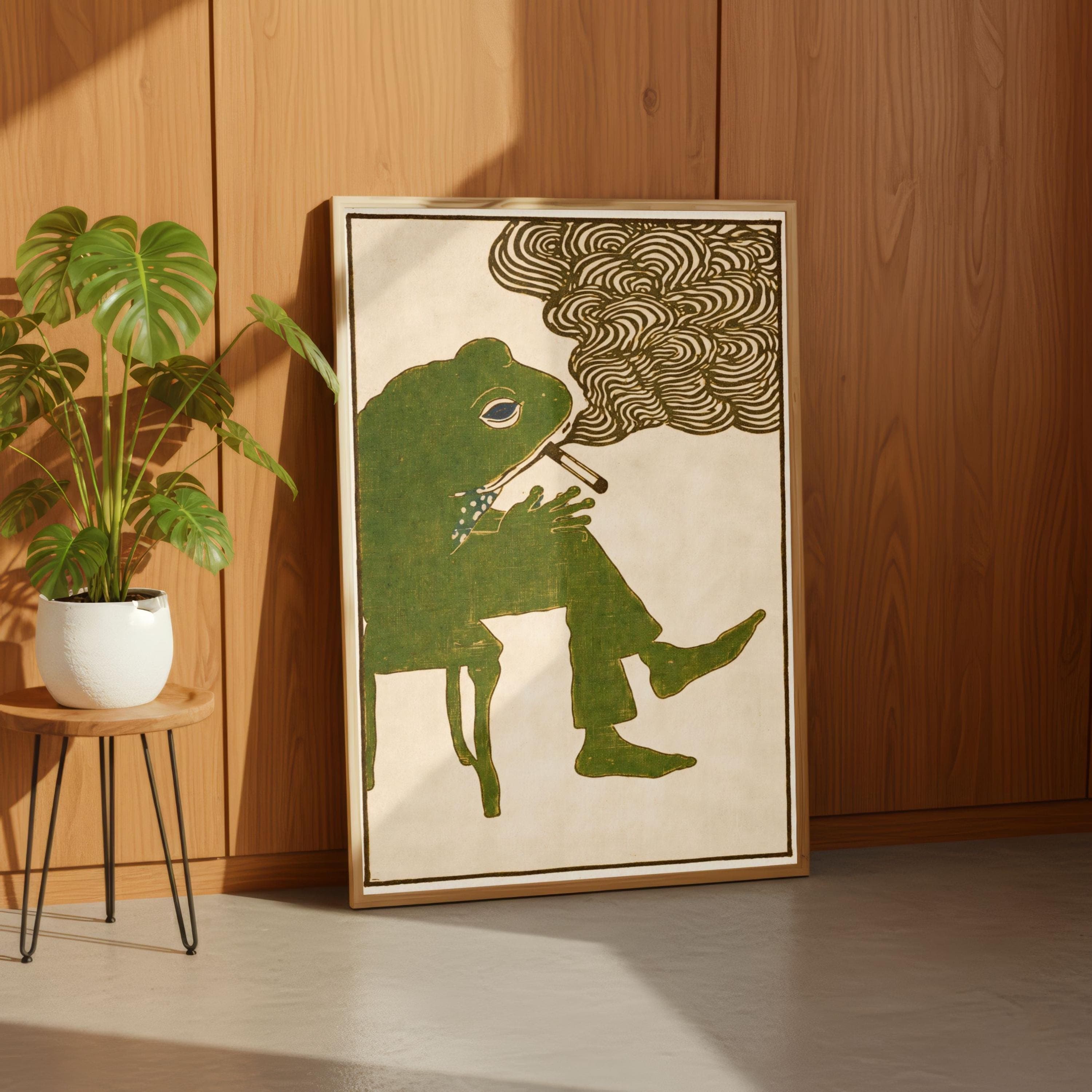 Smoking Frog Poster, Matsumoto Hoji Print, Japanese Woodblock Art, Weirdcore Toad - image 4