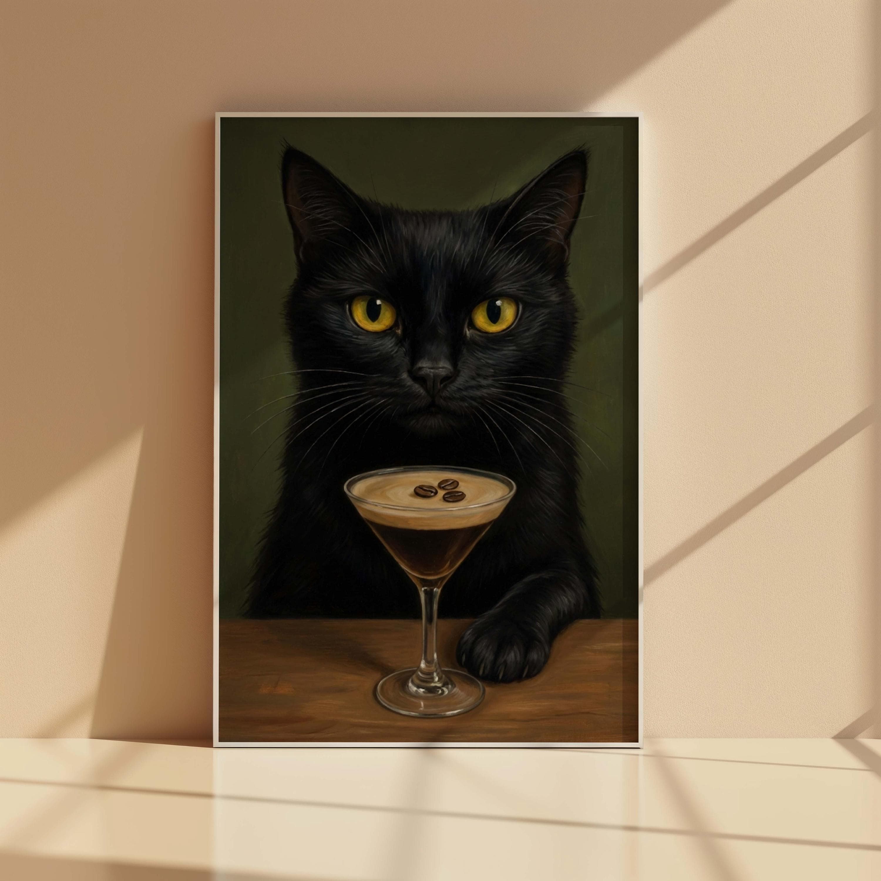 Espresso Martini Cat Poster, Funny Black Cat Wall Art, Coffee Cocktail Print, Moody Bar Cart Decor, Kitchen Alcohol Sign, Cat Lover Gift - image 3