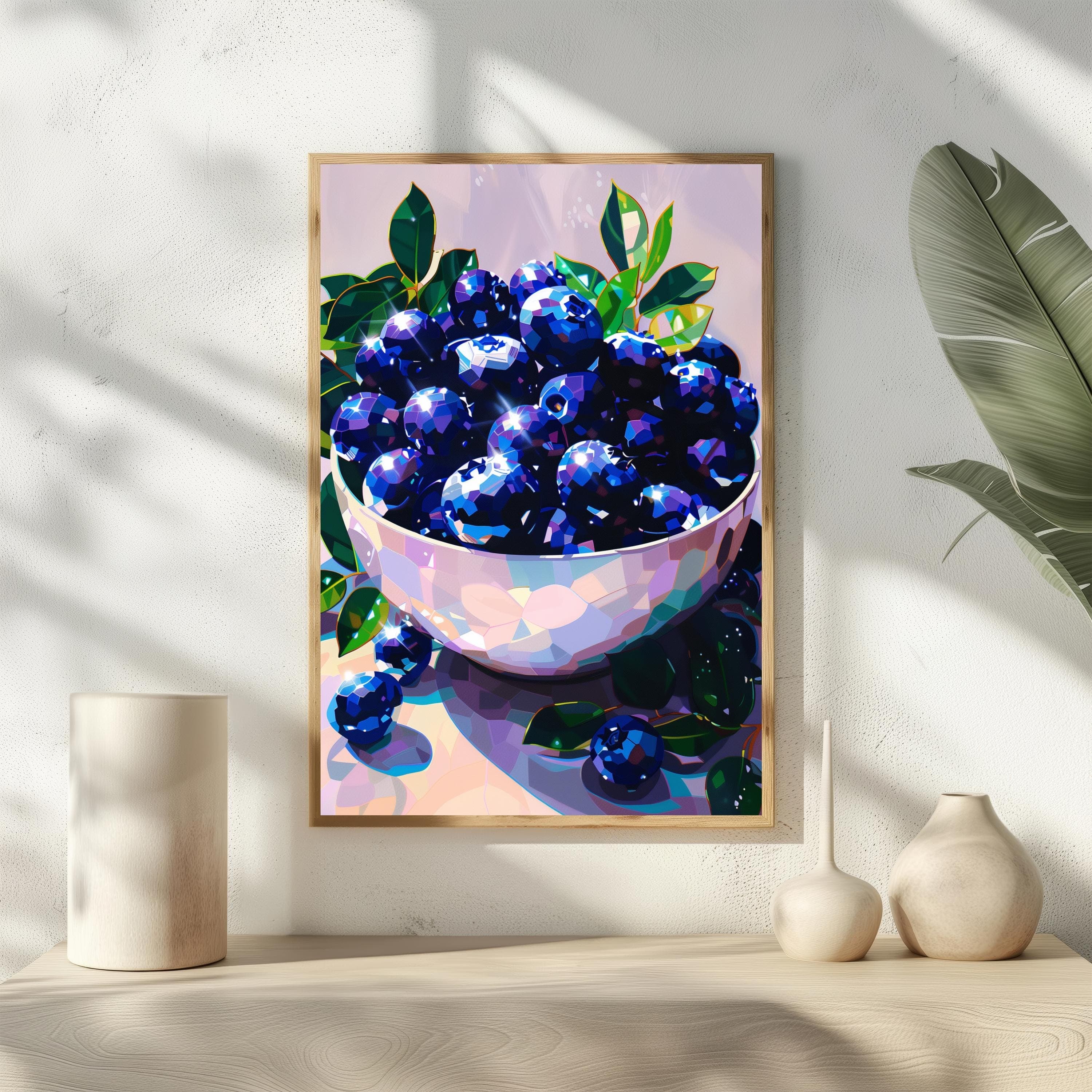 Blueberry Kitchen Poster, Indigo Fruit Art, Faceted Digital Print, Dopamine Decor Wall Art