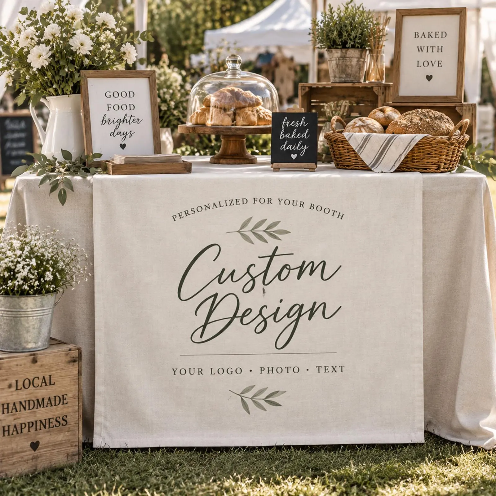 Custom Logo Table Runner, Linen Canvas Banner for Vendor Booths, Craft Fairs & Market Displays, Personalized Business Table Sign Tent Banner - image 5
