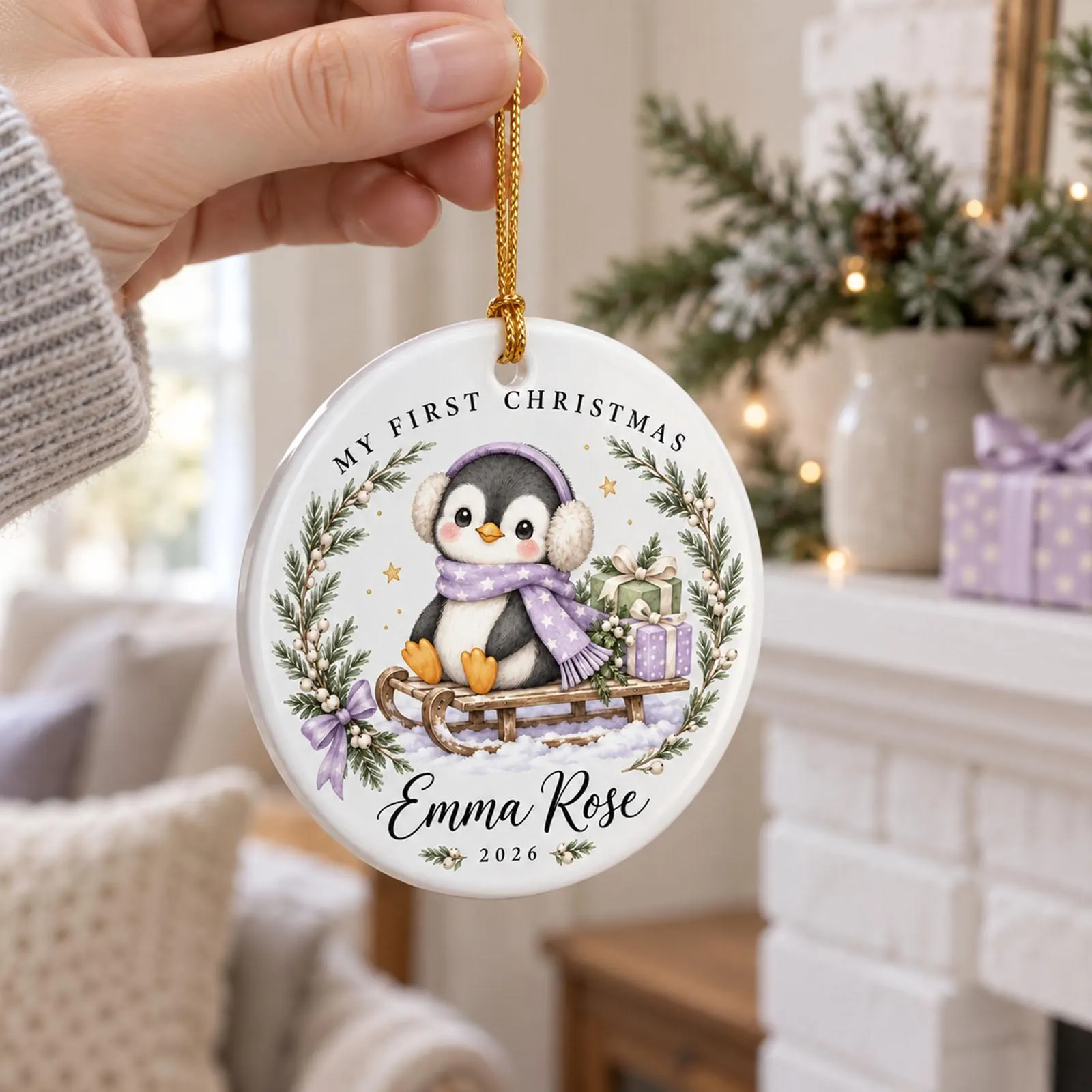 Personalized Baby’s First Christmas Penguin Ceramic Ornament, Custom Name Holiday Keepsake, Baby Girl Christmas Gift 2026 - image 5