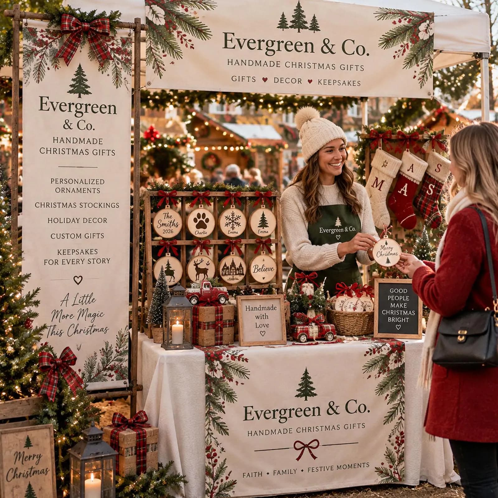 Custom Logo Table Runner, Linen Canvas Banner for Vendor Booths, Craft Fairs & Market Displays, Personalized Business Table Sign Tent Banner