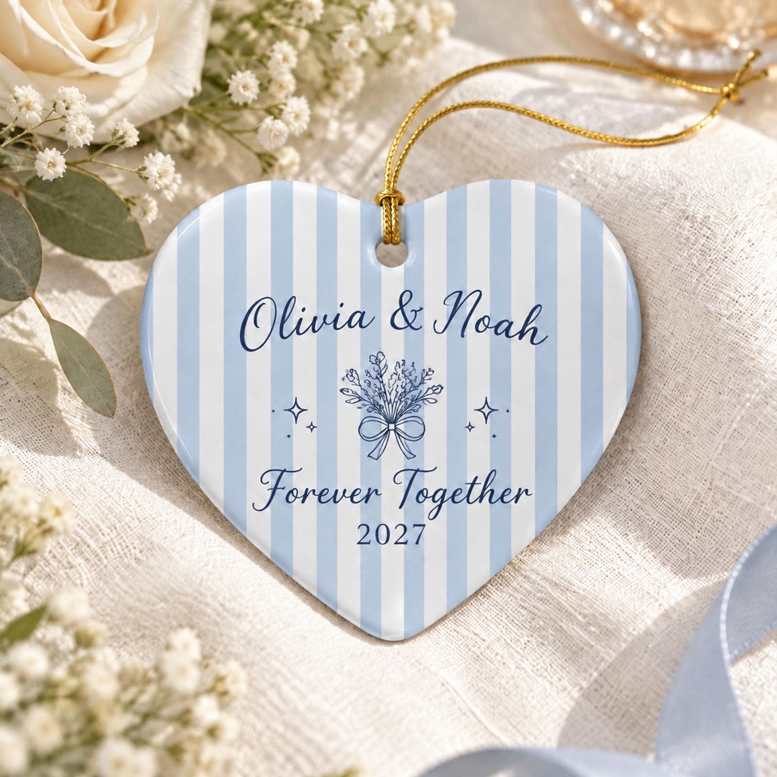 Personalized Couple Ceramic Ornament, Custom Names Heart Ornament, Wedding Engagement Keepsake, Forever Together Christmas Gift - image 5
