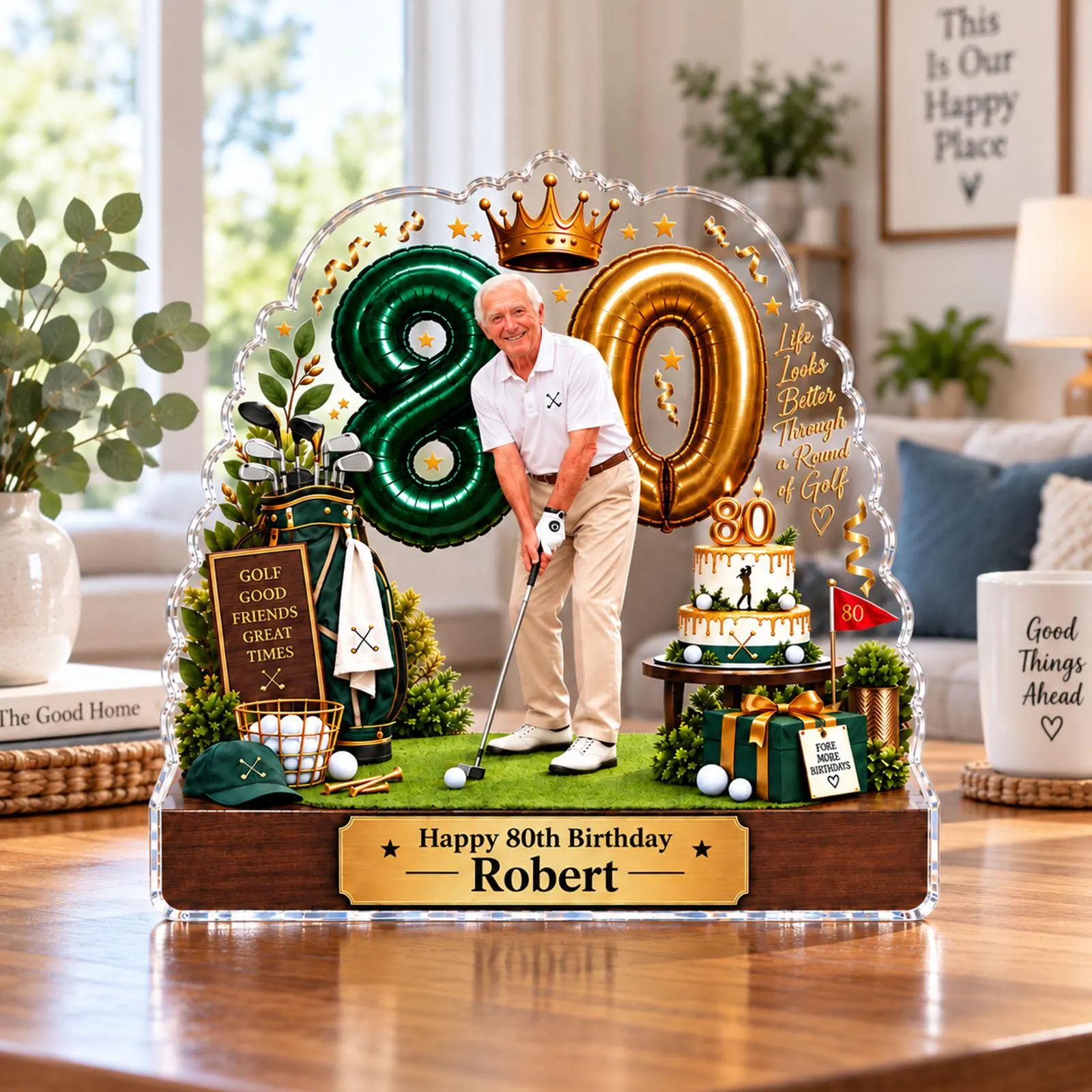 Personalized 80th Birthday Golf Acrylic Plaque, Custom Golfer Gift for Dad Grandpa, 80th Birthday Keepsake, Golf Lover Decor