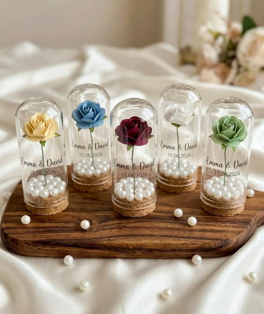 Personalized Enchanted Rose Glass Dome Wedding Favor - Beauty and the Beast Favors - Baptism - Engagement
