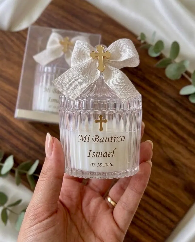 Personalized Baptism Favor Candles – Elegant Acrylic Box-Look Jars with Gift Box - Christening Gift - image 4