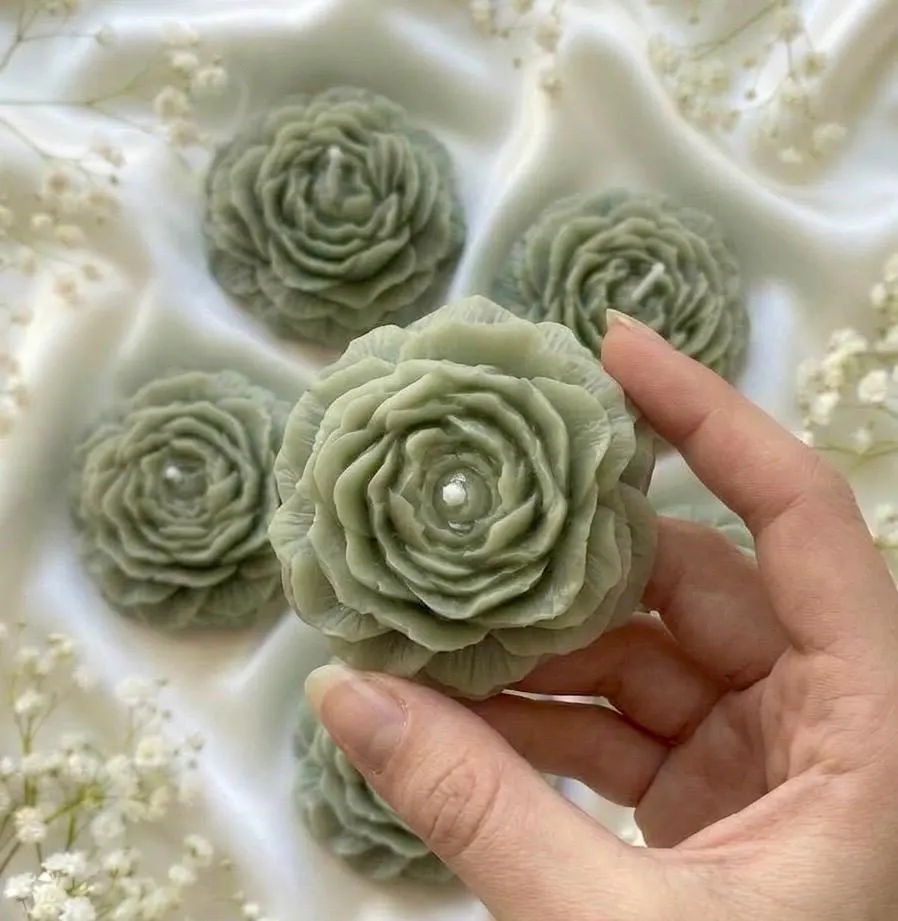 Sage Green Rose Flower Candle, Personalized Wedding Favors, Baptism , Mother’s Day Gift - image 5