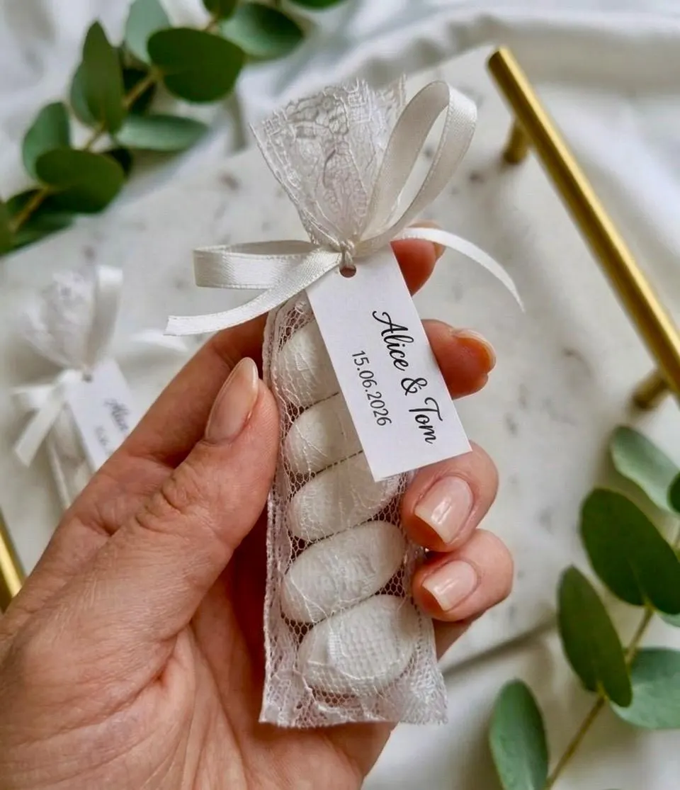 Rustic Italian Wedding Favor: Lace Wrapped Almond Candy Confetti Wedding Gift - image 3