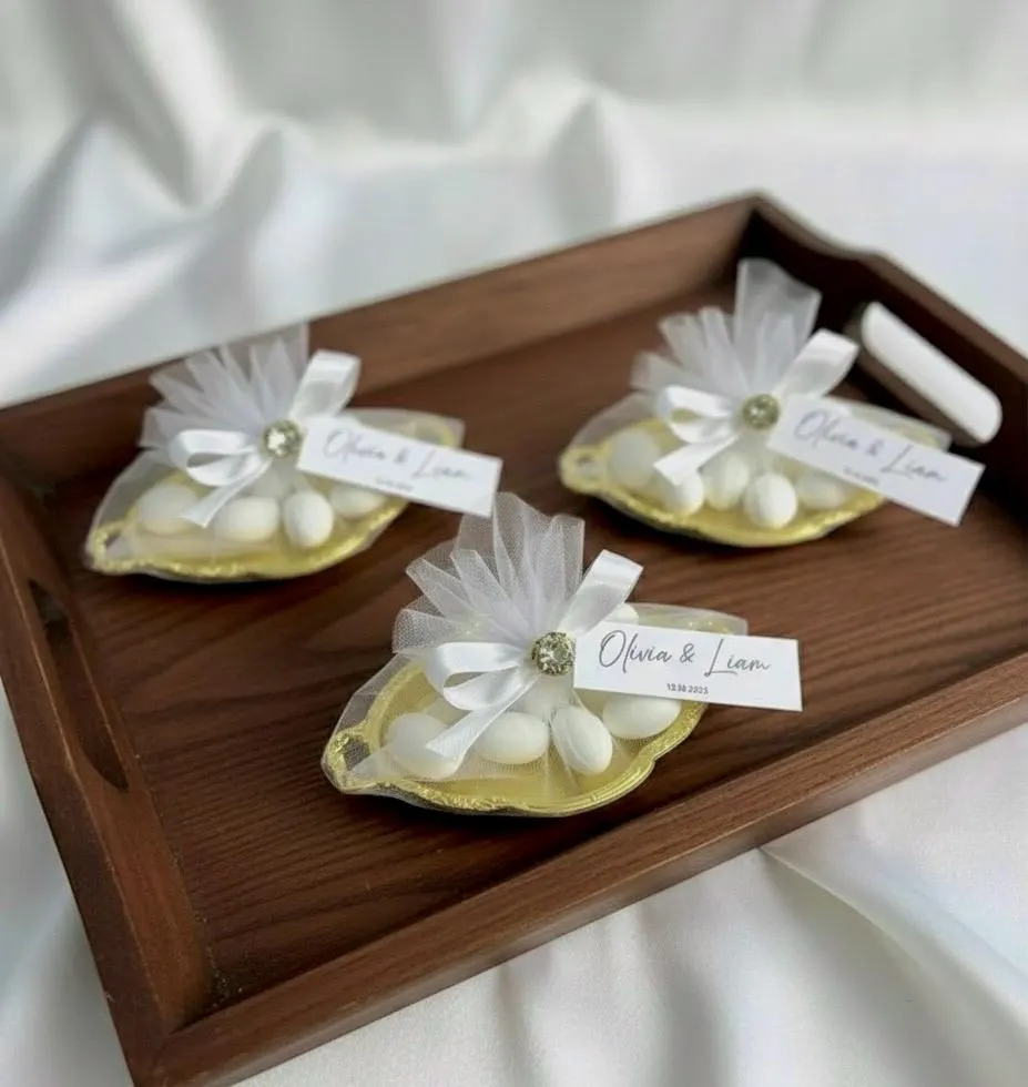 Personalized Almond Favors: Wedding, Baptism, Celebration Dragees on Mini Tray