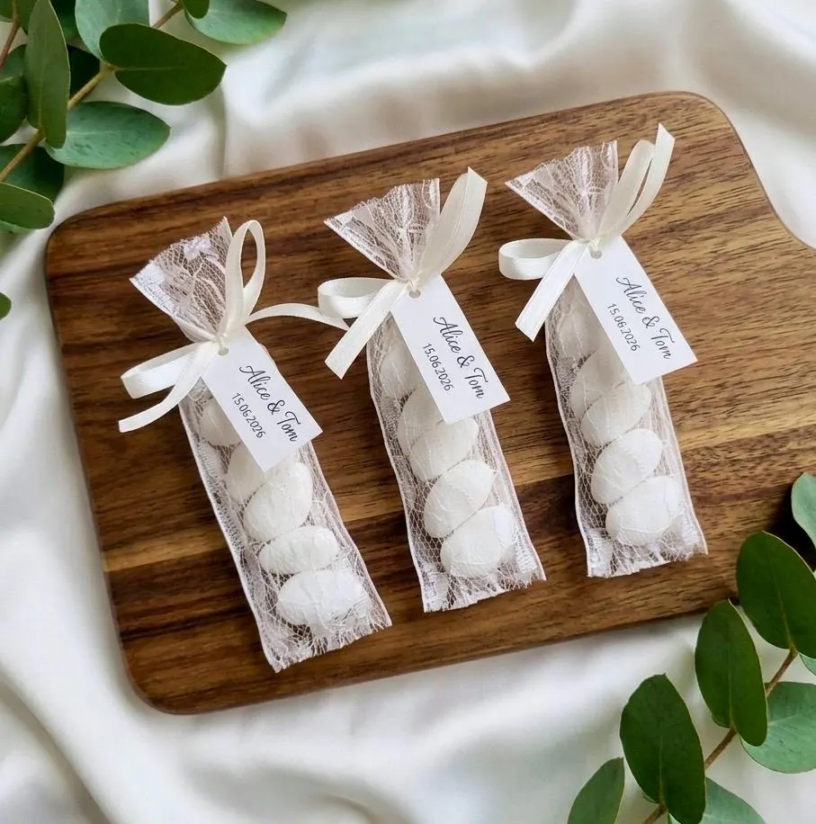 Rustic Italian Wedding Favor: Lace Wrapped Almond Candy Confetti Wedding Gift - image 5