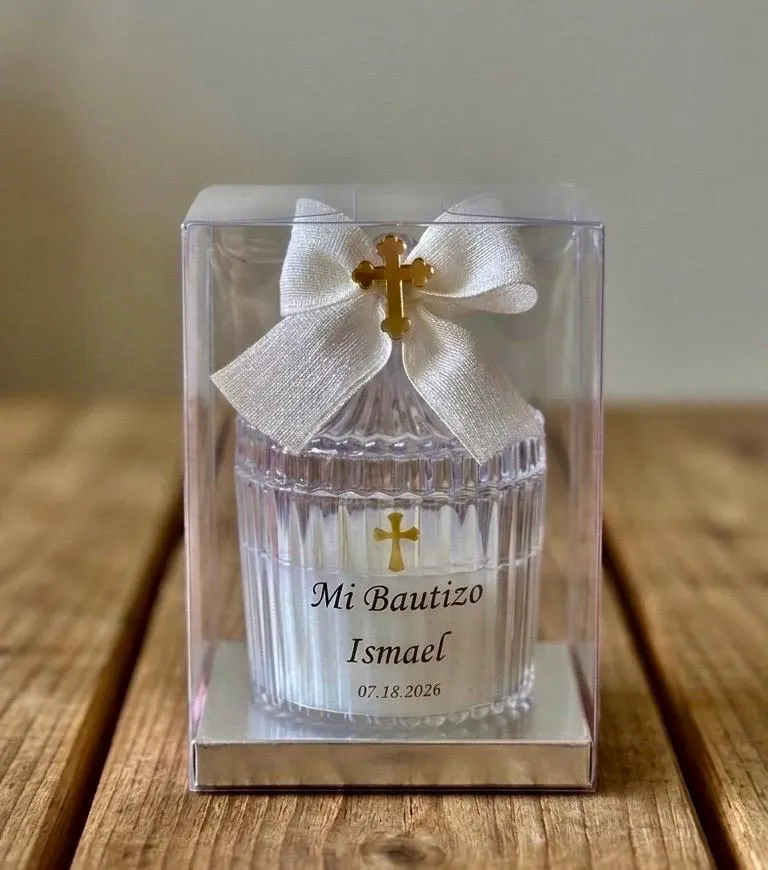 Personalized Baptism Favor Candles – Elegant Acrylic Box-Look Jars with Gift Box - Christening Gift - image 3