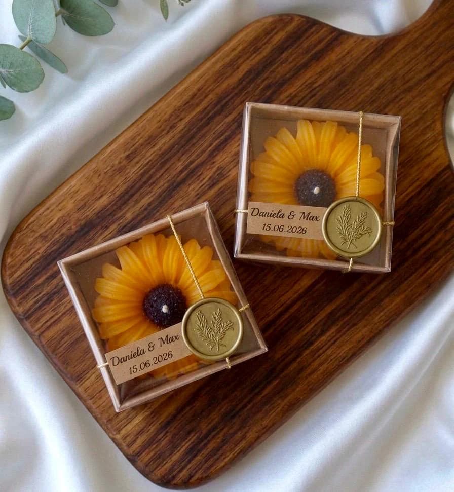 Personalized Sunflower Candle Favors – Rustic Wedding, Bridal Shower, Baby Shower Guest Gift