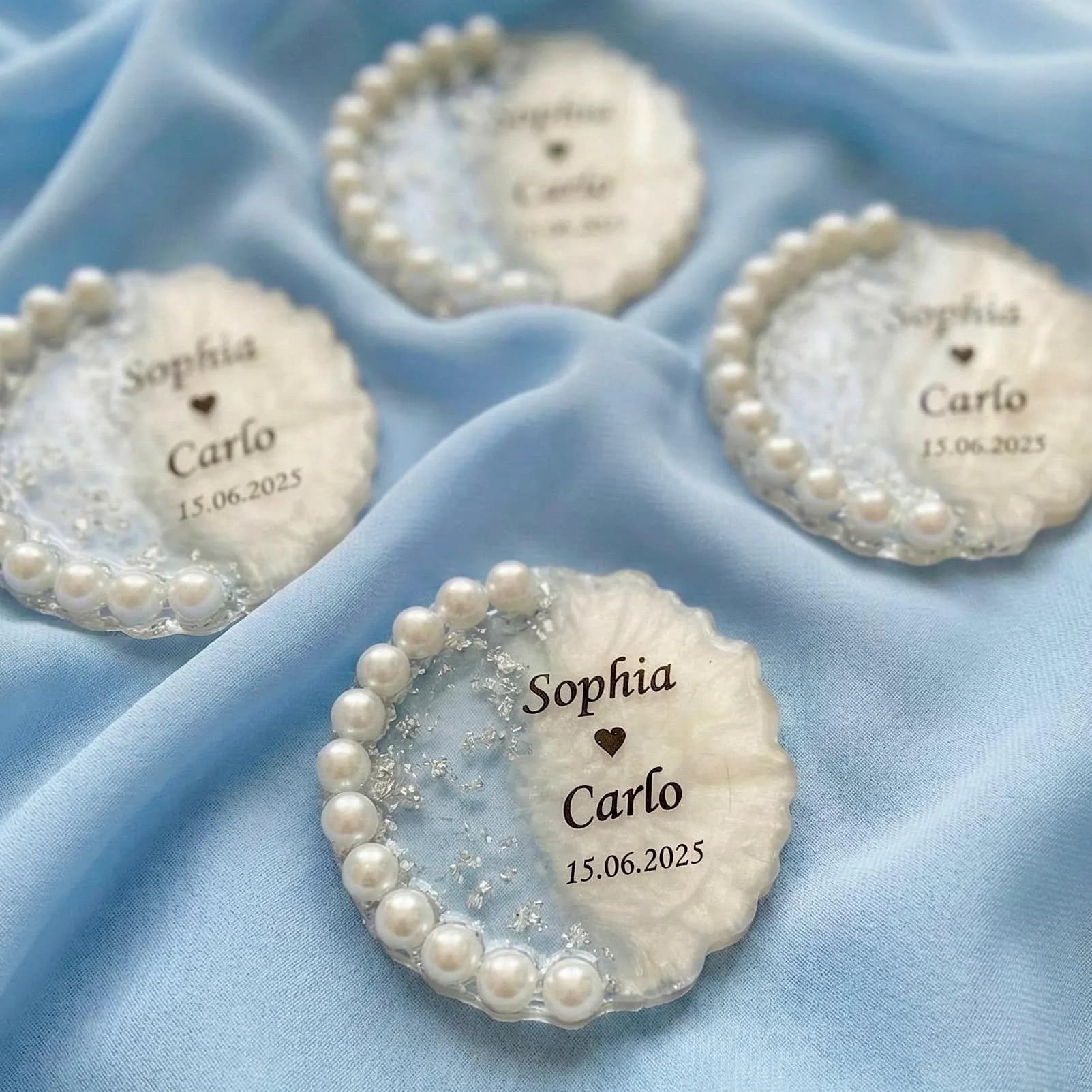 Personalized Pearl Epoxy Magnet,Wedding Favors for Guests,Baptism Gift,Engagement Keepsake - image 5