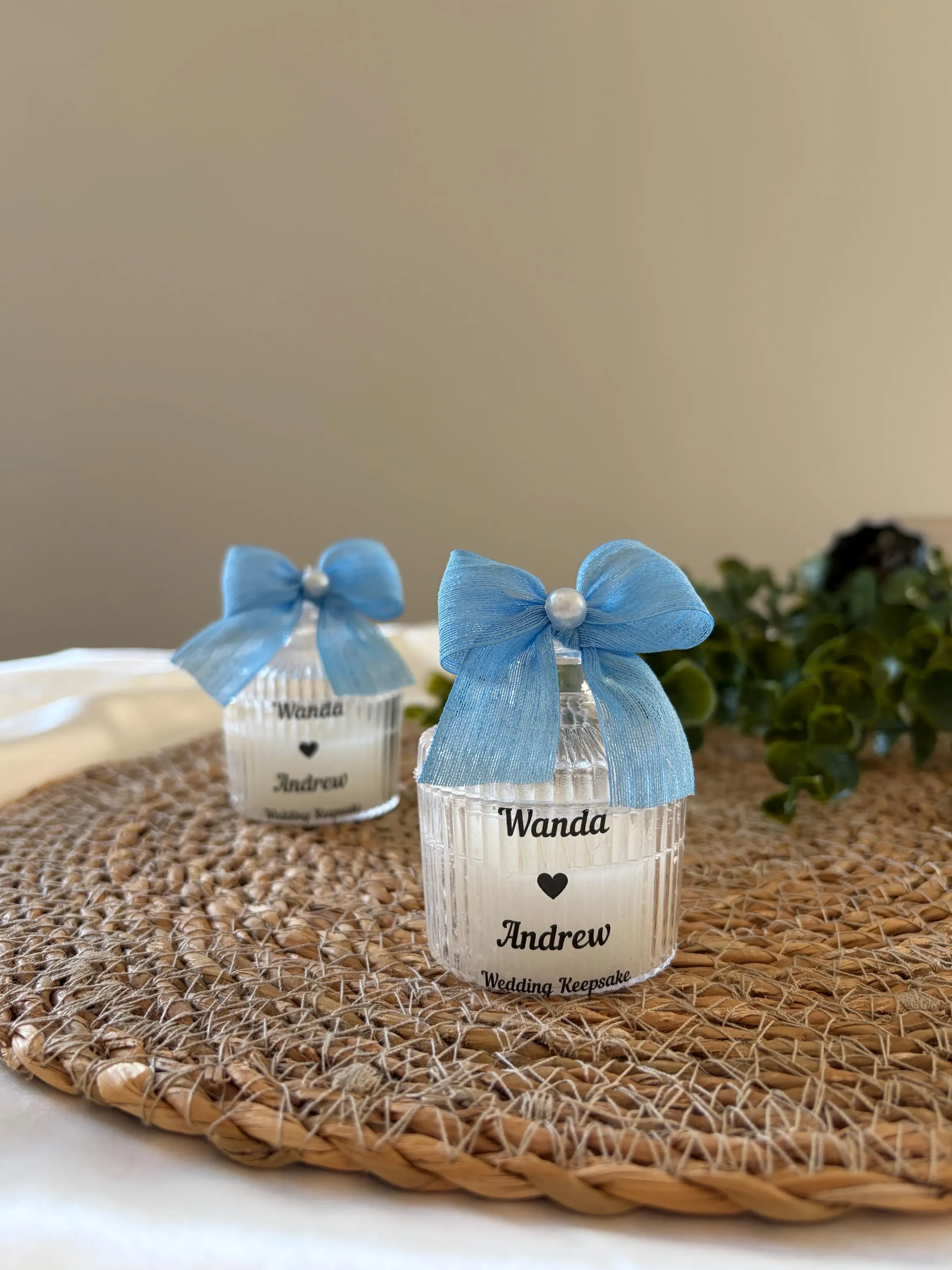 Personalized Wedding Favor Candles – Soy Wax in Elegant Acrylic Box-Look Jars with Ribbon - image 3