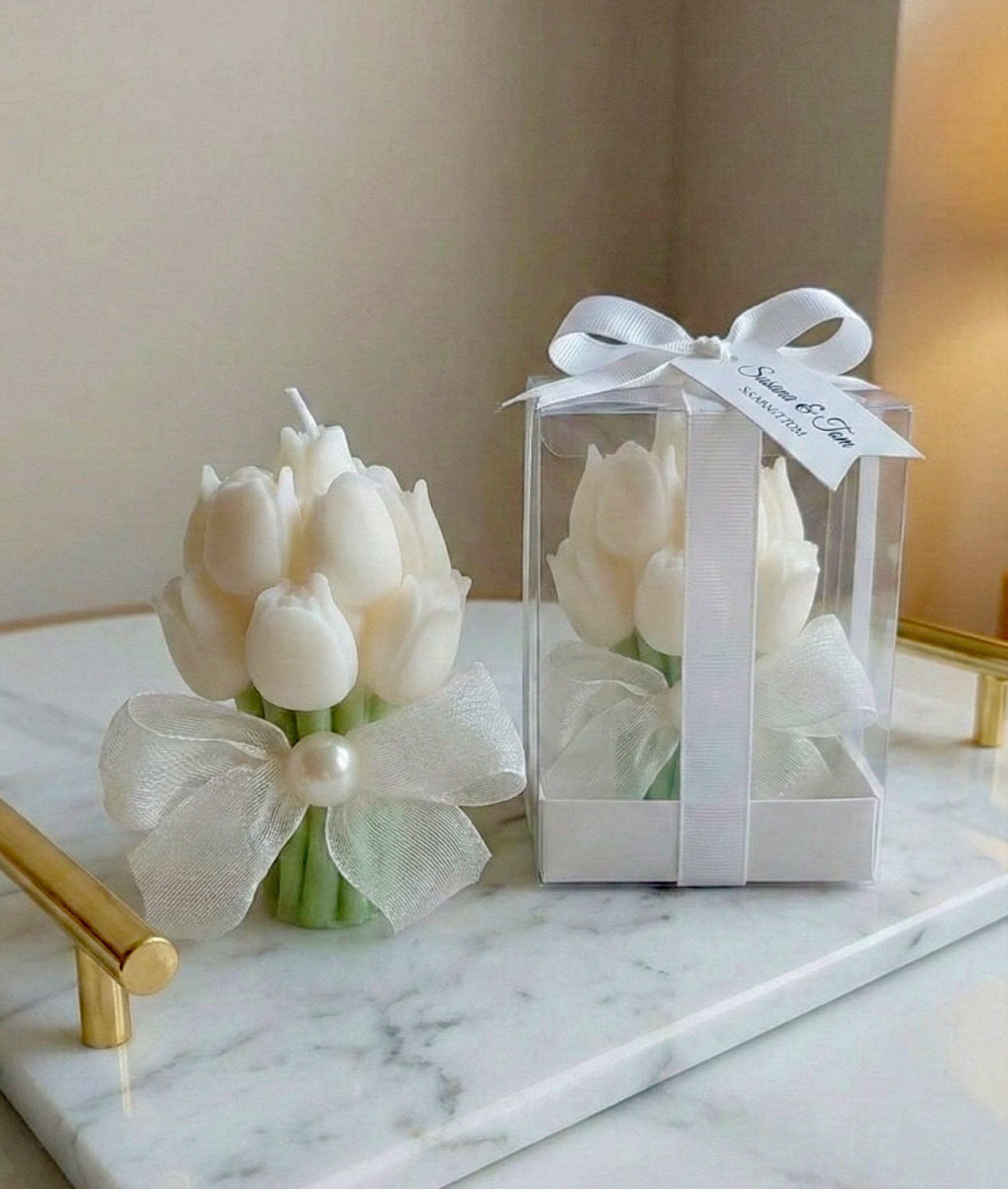 Personalized Tulip Bouquet Candle Favors,Wedding Favor ,Baptism , Mother’s Day Gift