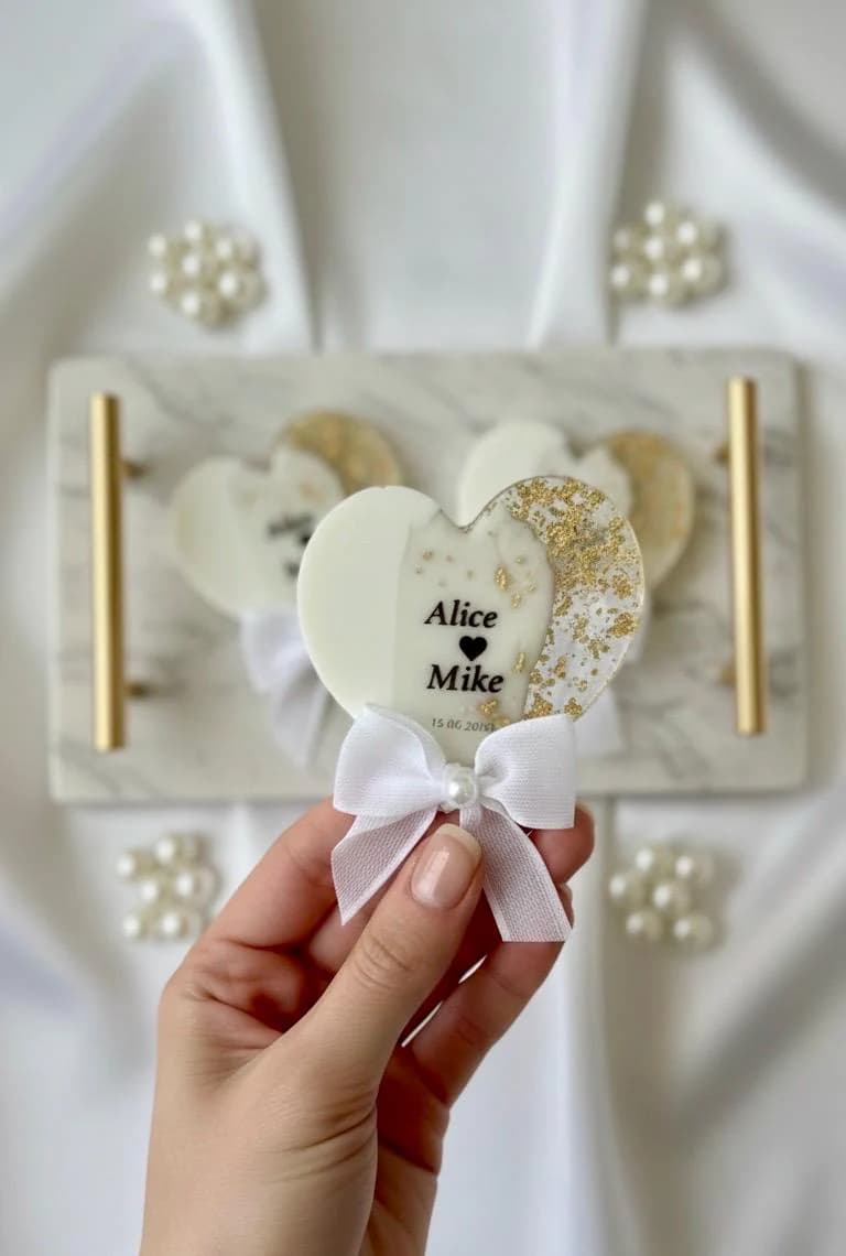 Personalized Heart Epoxy Magnet , Wedding Favors For Guest , Baptism ,Engagement Keepsake
