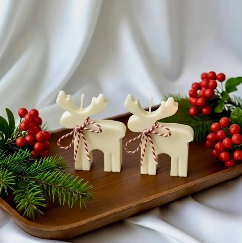 Christmas Candle Favors , Reindeer Candles , New Year Gift