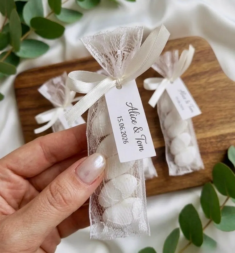 Rustic Italian Wedding Favor: Lace Wrapped Almond Candy Confetti Wedding Gift - image 4