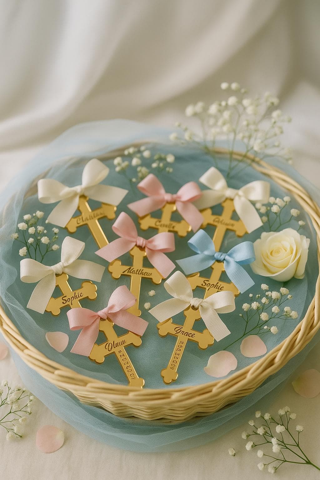 Personalized Gold Acrylic Favor Tag | Custom Baptism Cross Gift