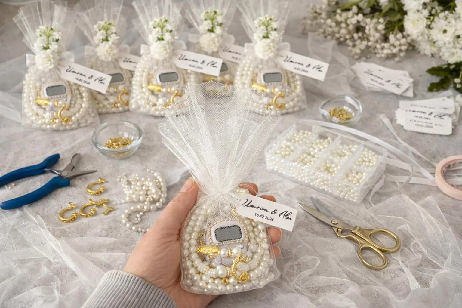 Personalized Islamic Wedding  Favor | Islamic Wedding Gift | Tasbih & Zikir Favor  |  Pearl Prayer Beads