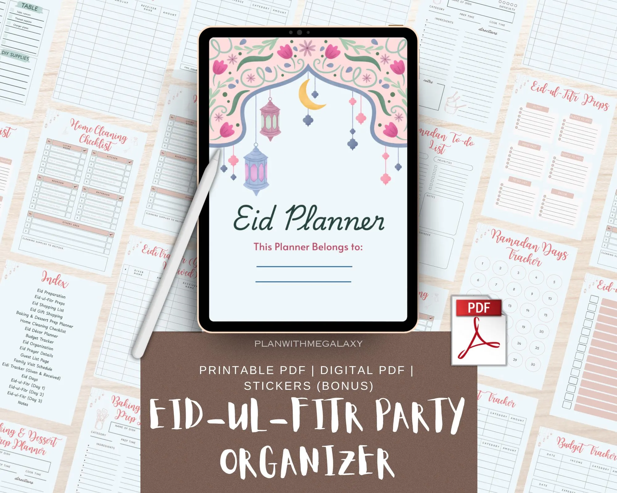 Eid-ul-Fitr Party Organizer Eid Planner Printable Decor Budget Guest List Eidi Tracker Islamic Celebration Planner PDF instant download