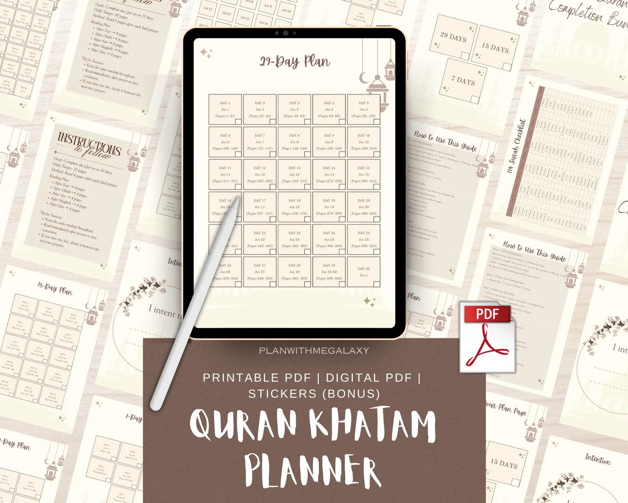 Quran Completion bundle 30, 15, 7 Day Khatam Plan 114 Surah Tracker Qur’an Reflection Journal Ramadan Printable Planner instant download pdf